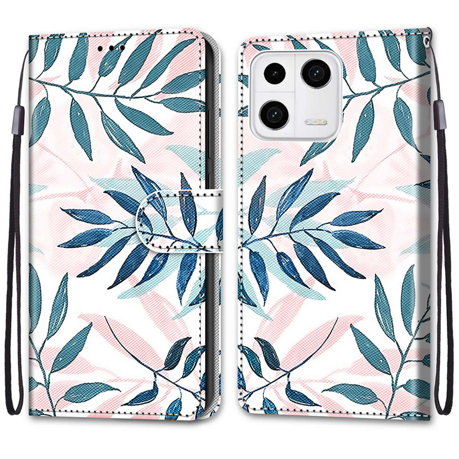 

Musterdruck Telefonabdeckung Für Xiaomi 13, Anti-kratzer-telefon-brieftasche Pu-lederschale Mit Handgelenkriemenständer - B06 Pink / Grüne Blätter, Xiaomi 13