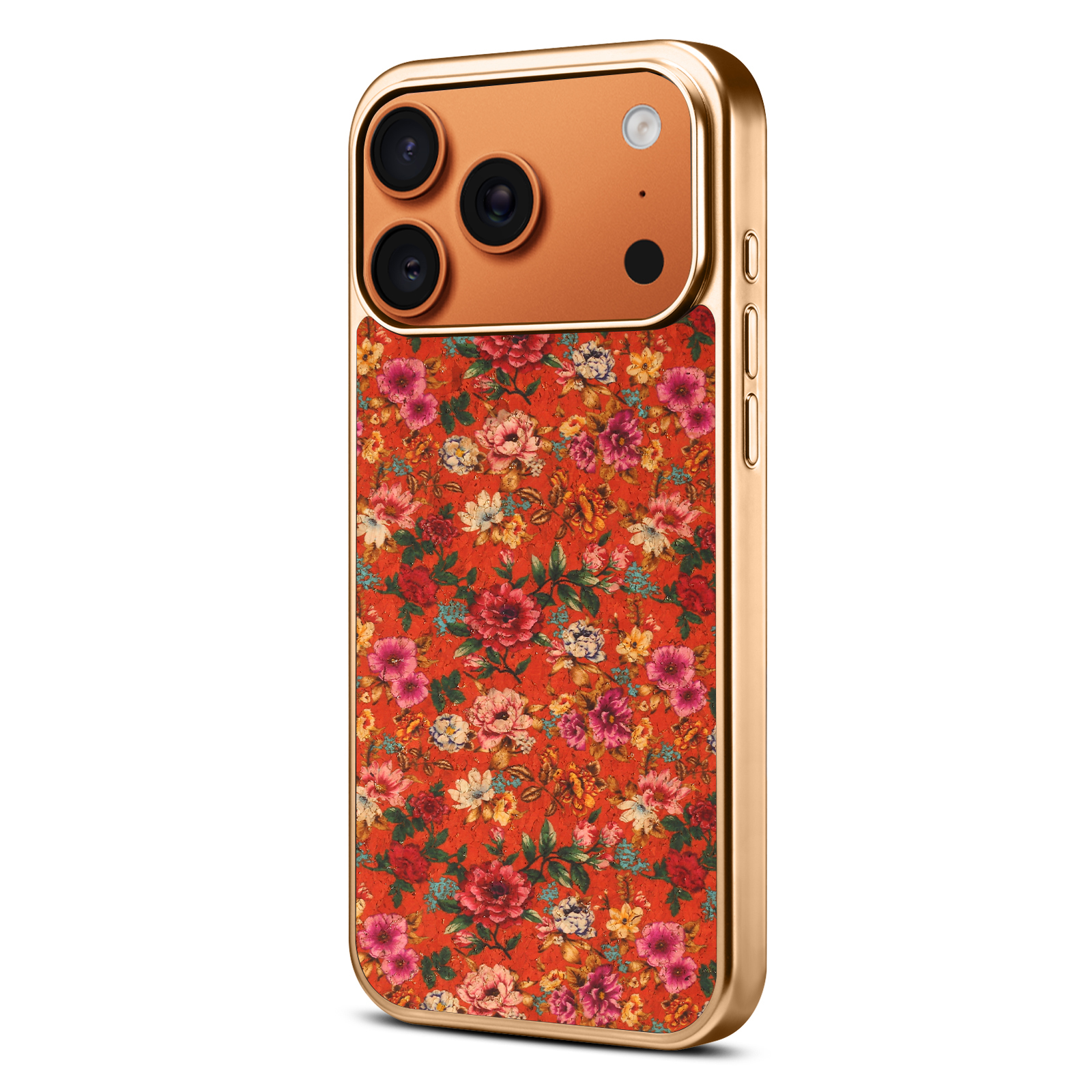 For iPhone 17 Pro Magnetic Case Floral Pattern PU Leather Coated PC+TPU Shockproof Cover - Red