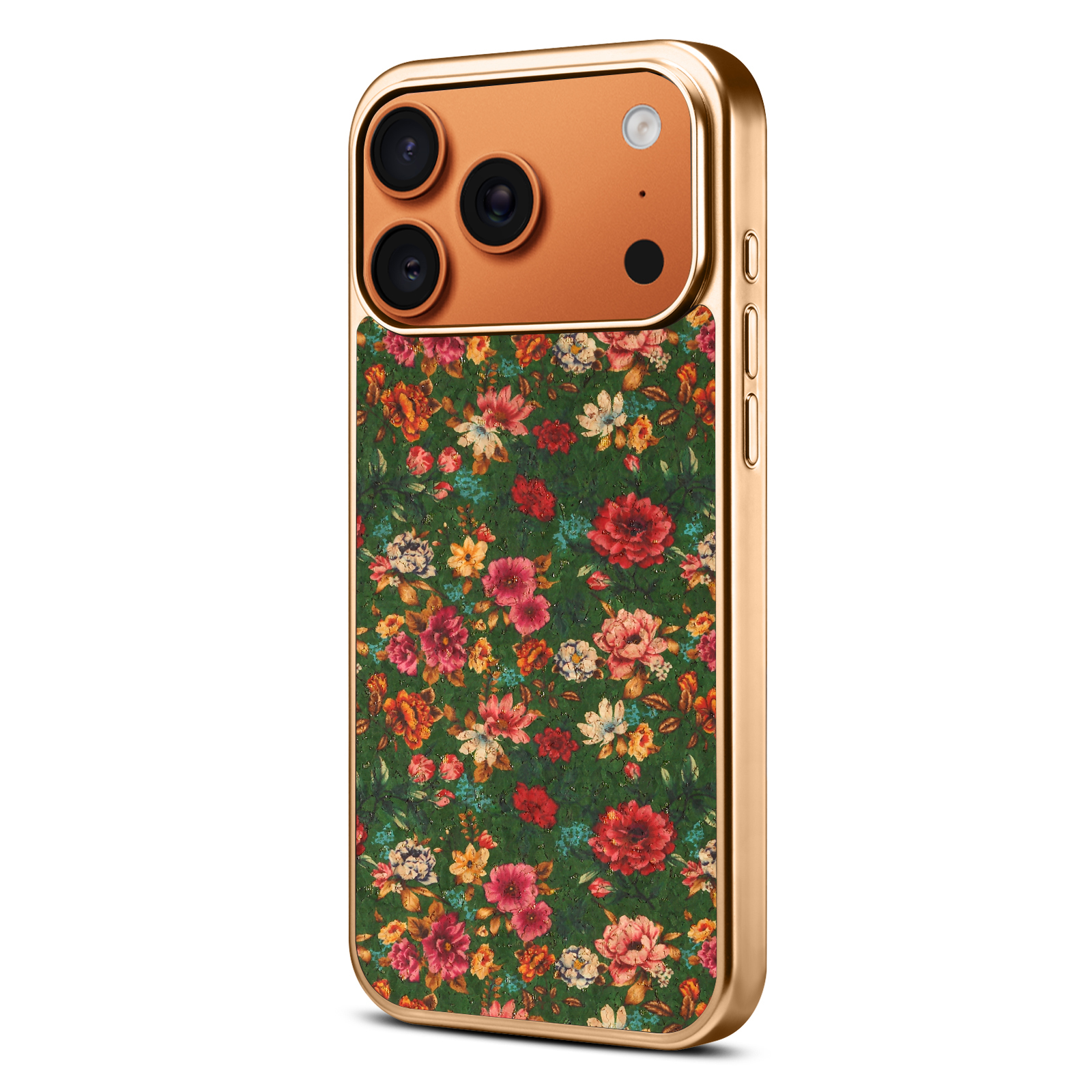 For iPhone 17 Pro Magnetic Case Floral Pattern PU Leather Coated PC+TPU Shockproof Cover - Green
