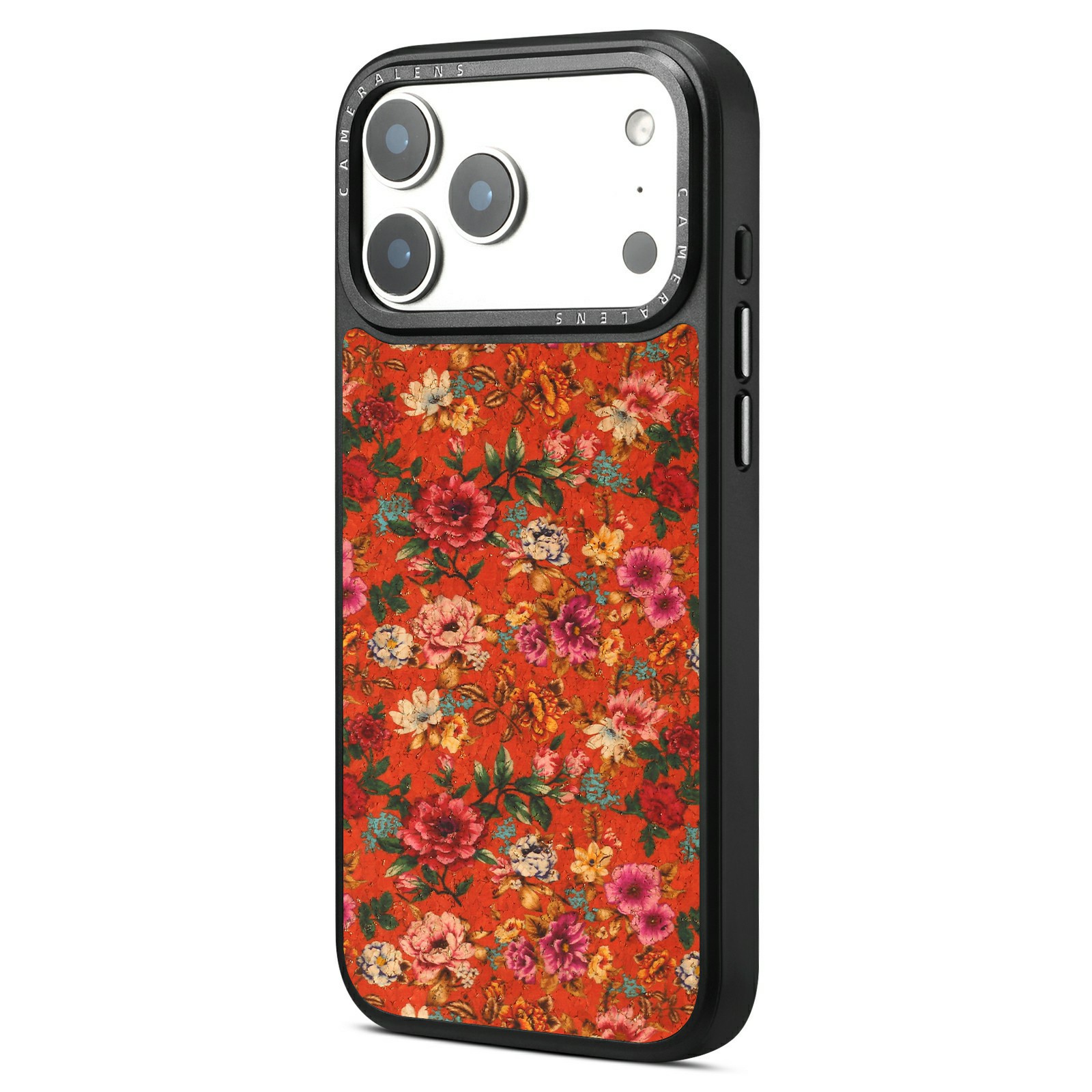 For iPhone 17 Pro Max Magnetic Case Floral Pattern PU Leather PC TPU Shockproof Cover - Red