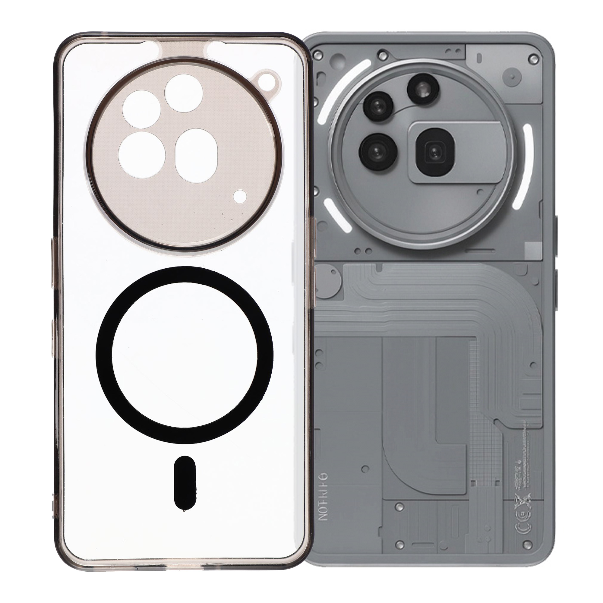 For Nothing Phone (3a) Pro Magnetic Case Clear PC + TPU Shockproof Phone Back Cover - Transparent Black