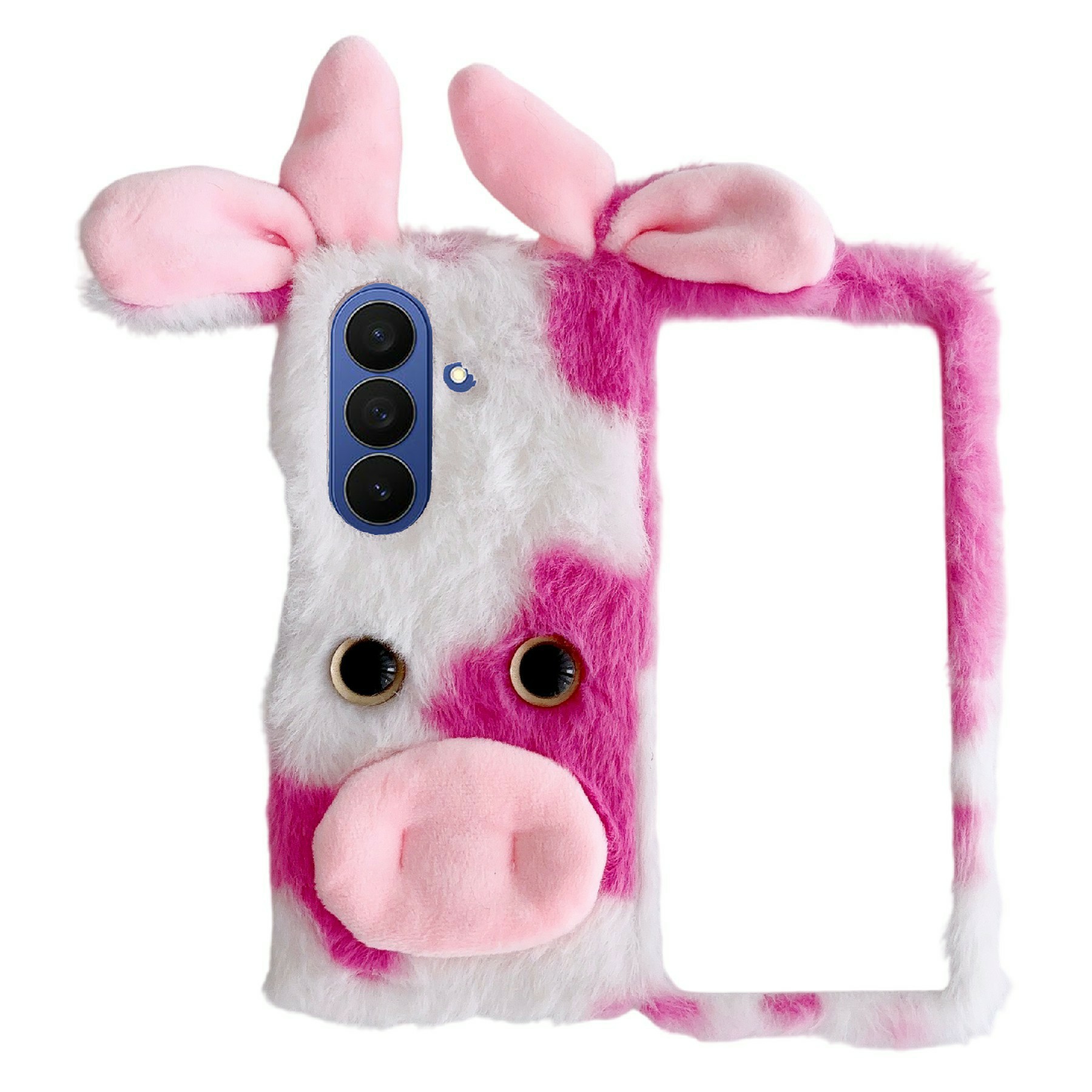 For Samsung Galaxy Z Fold8 Case Plush Cow Hard PC Protective Phone Cover - Pink