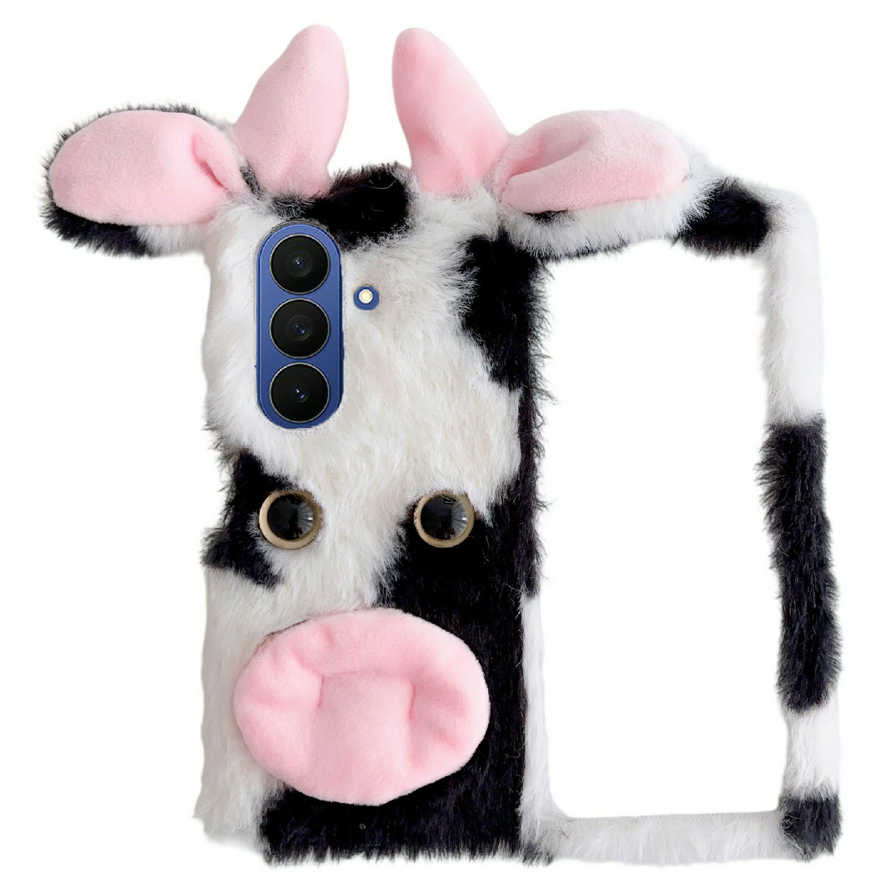 For Samsung Galaxy Z Fold8 Case Plush Cow Hard PC Protective Phone Cover - Black