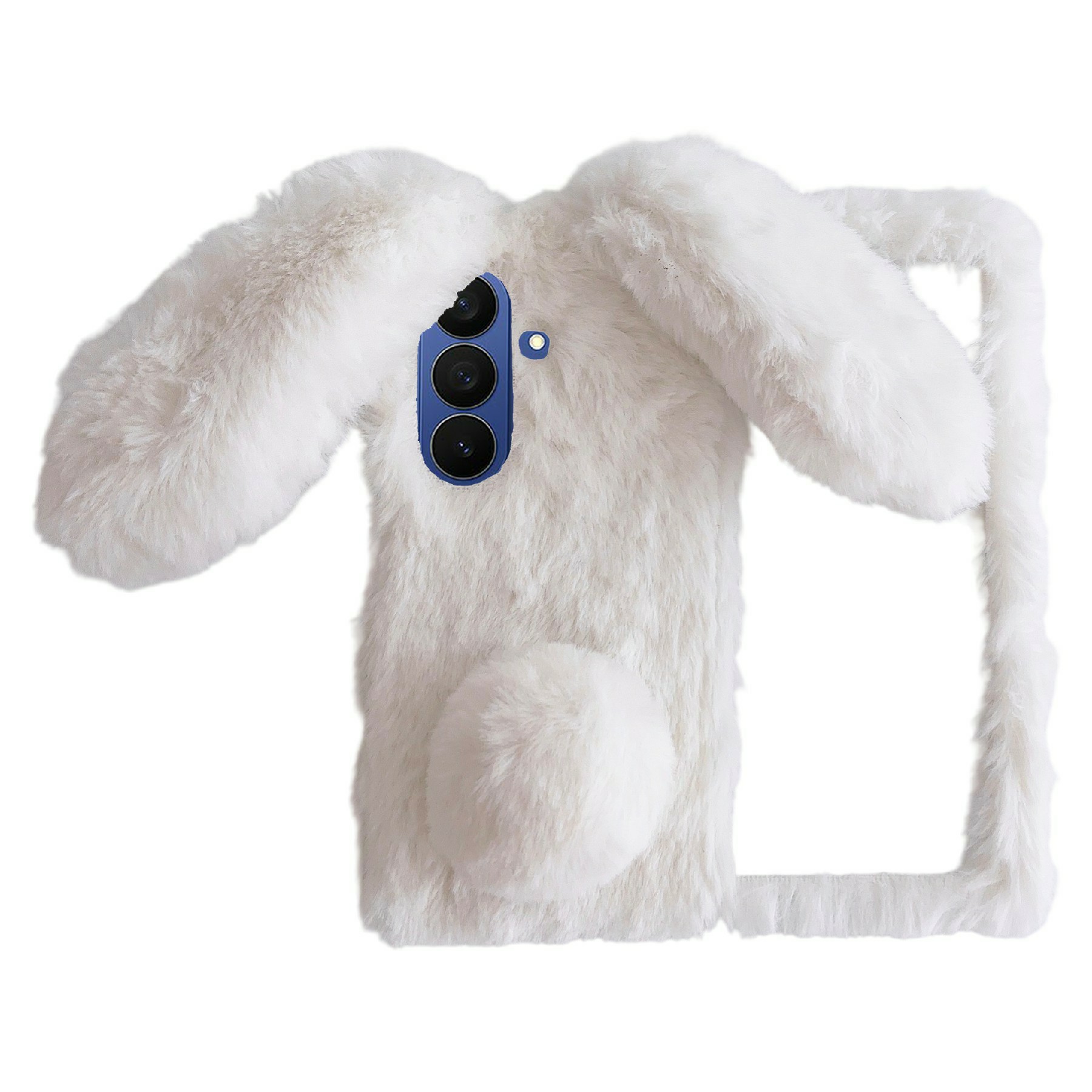 For Samsung Galaxy Z Fold8 Case Bunny Ears Winter Plush Hard PC Phone Cover - White