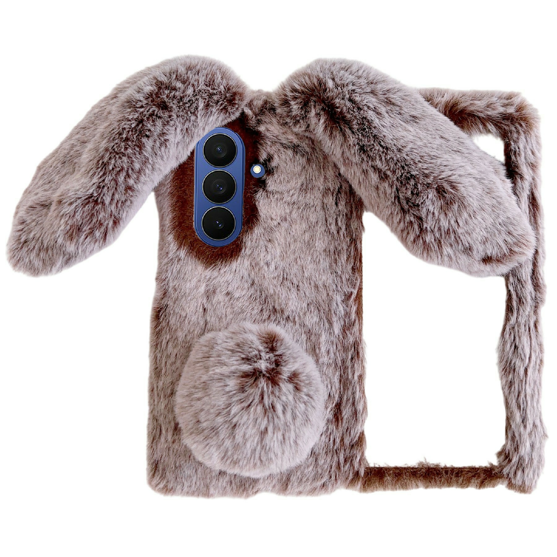 For Samsung Galaxy Z Fold8 Case Bunny Ears Winter Plush Hard PC Phone Cover - Brown