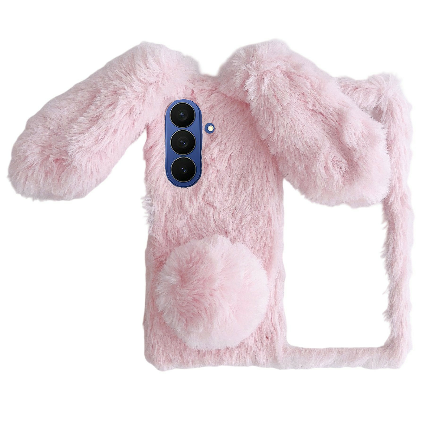 For Samsung Galaxy Z Fold8 Case Bunny Ears Winter Plush Hard PC Phone Cover - Pink