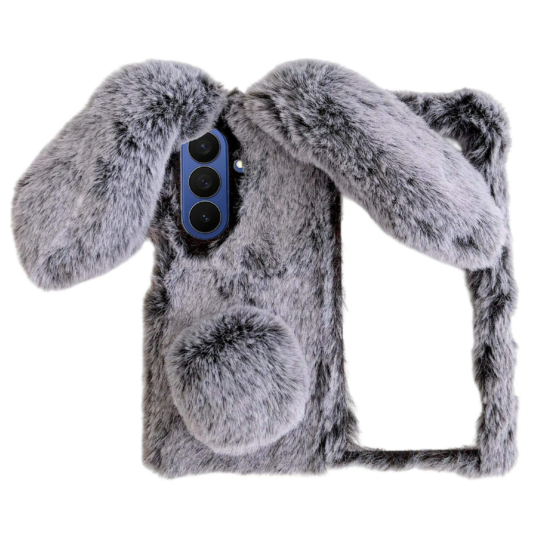 For Samsung Galaxy Z Fold8 Case Bunny Ears Winter Plush Hard PC Phone Cover - Dark Grey
