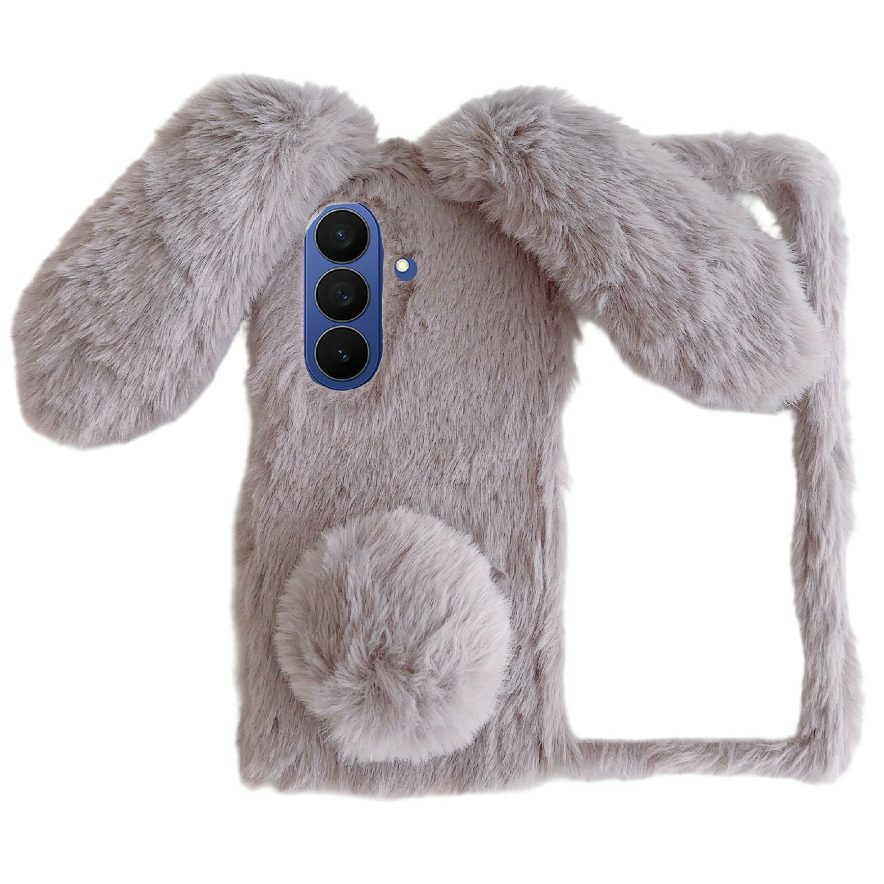 For Samsung Galaxy Z Fold8 Case Bunny Ears Winter Plush Hard PC Phone Cover - Light Grey