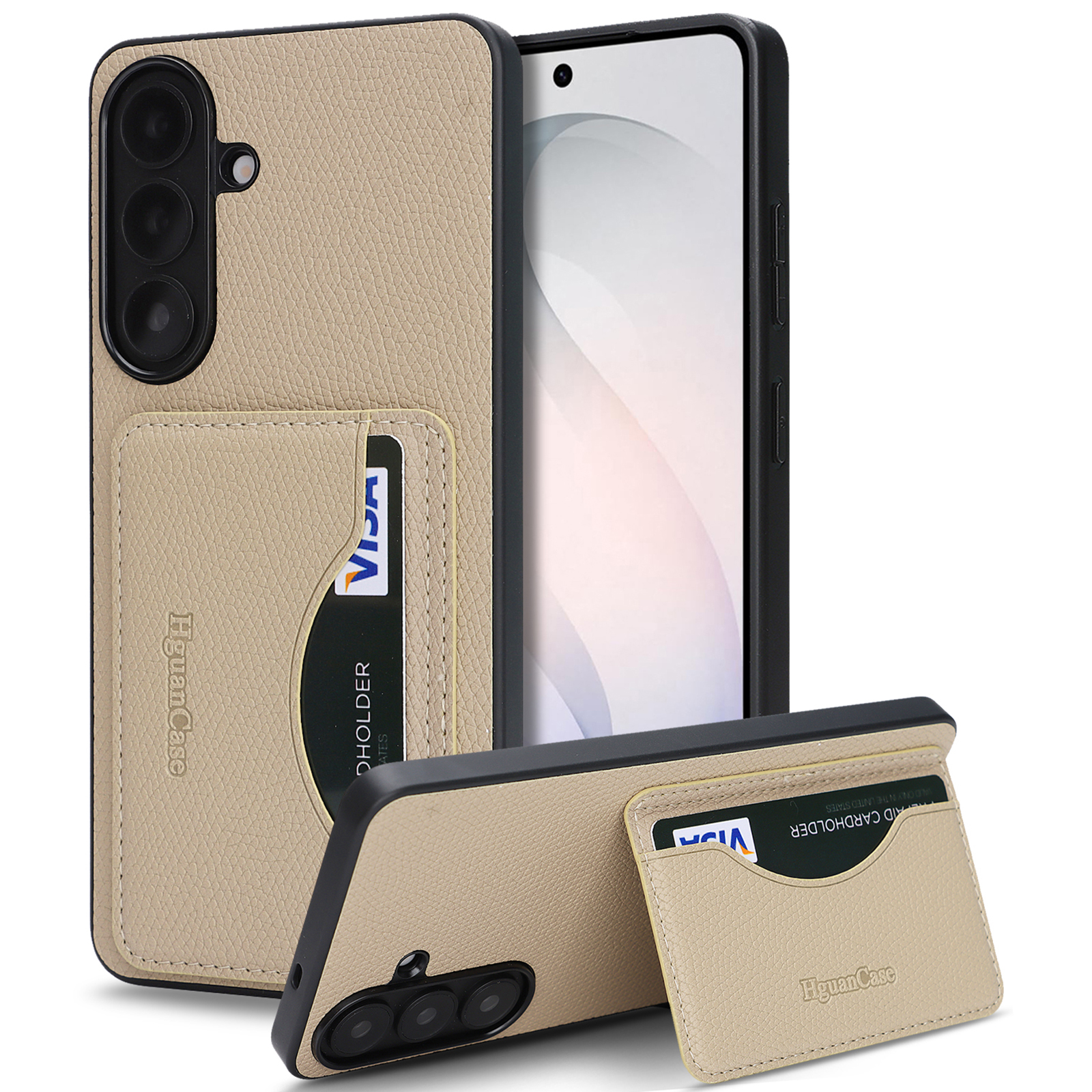 For Samsung Galaxy A16 4G / Galaxy A16 5G HGUANCASE Case Vintage Leather TPU Phone Cover with Magnetic Card Holder Kickstand - Apricot