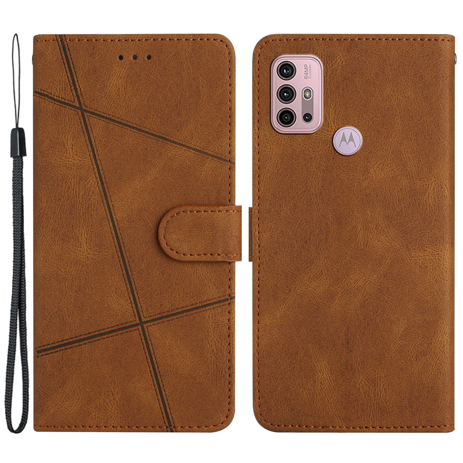 

Full Protection Phone Hülle Für Motorola Moto G20, Eingeprägte Linien Stand Flip Leder Brieftasche Crazy Horse Texture Telefon Shell - Braun, Motorola Moto G20