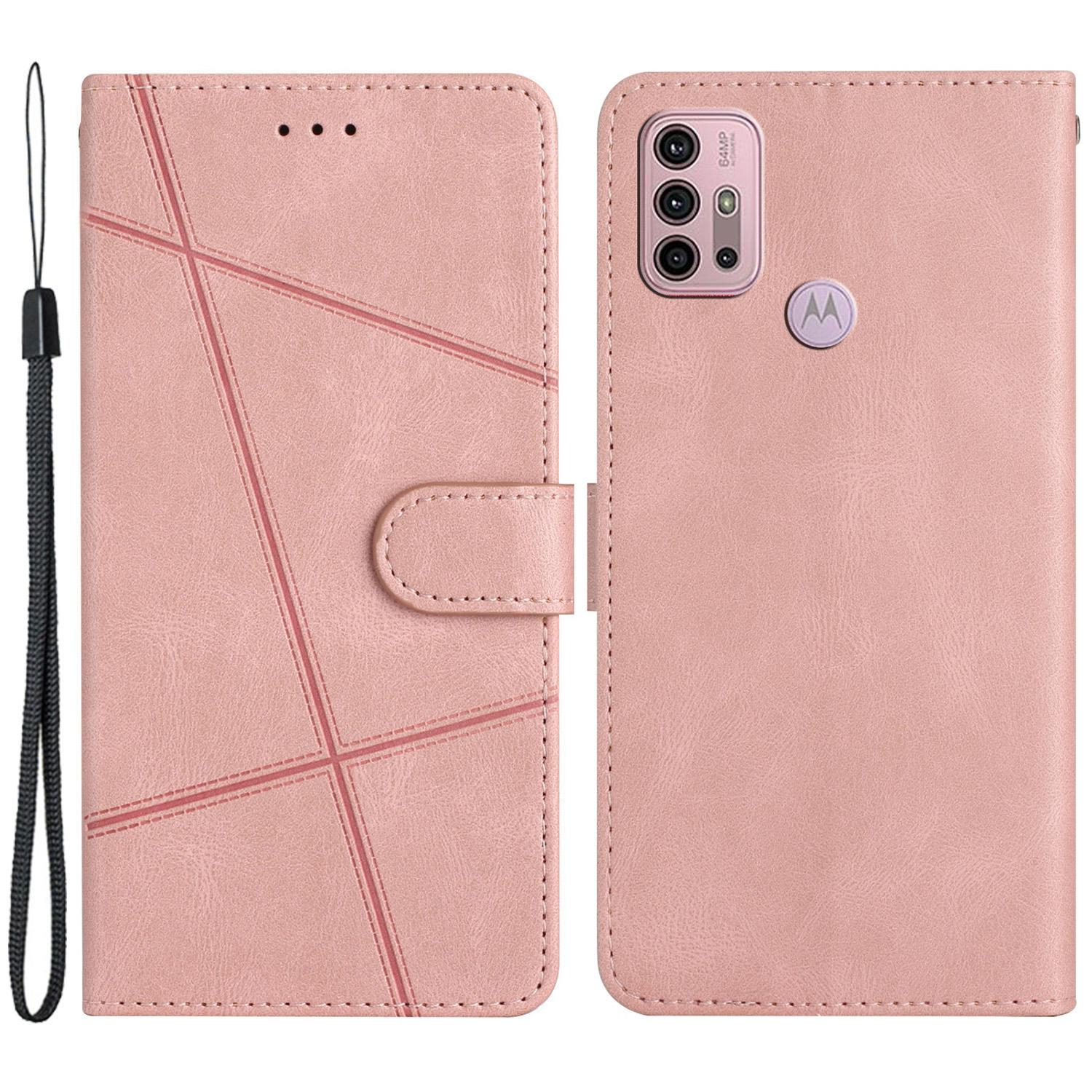 

Full Protection Phone Hülle Für Motorola Moto G20, Eingeprägte Linien Stand Flip Leder Brieftasche Crazy Horse Texture Telefon Shell - Roségold, Motorola Moto G20