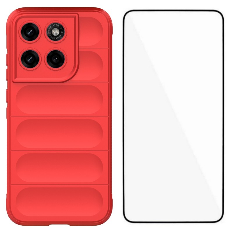 WANLONFENG for Motorola Moto G77 5G / Motorola Moto G67 5G TPU Case  HD Series Anti Slip Phone Cover with Tempered Glass - Red