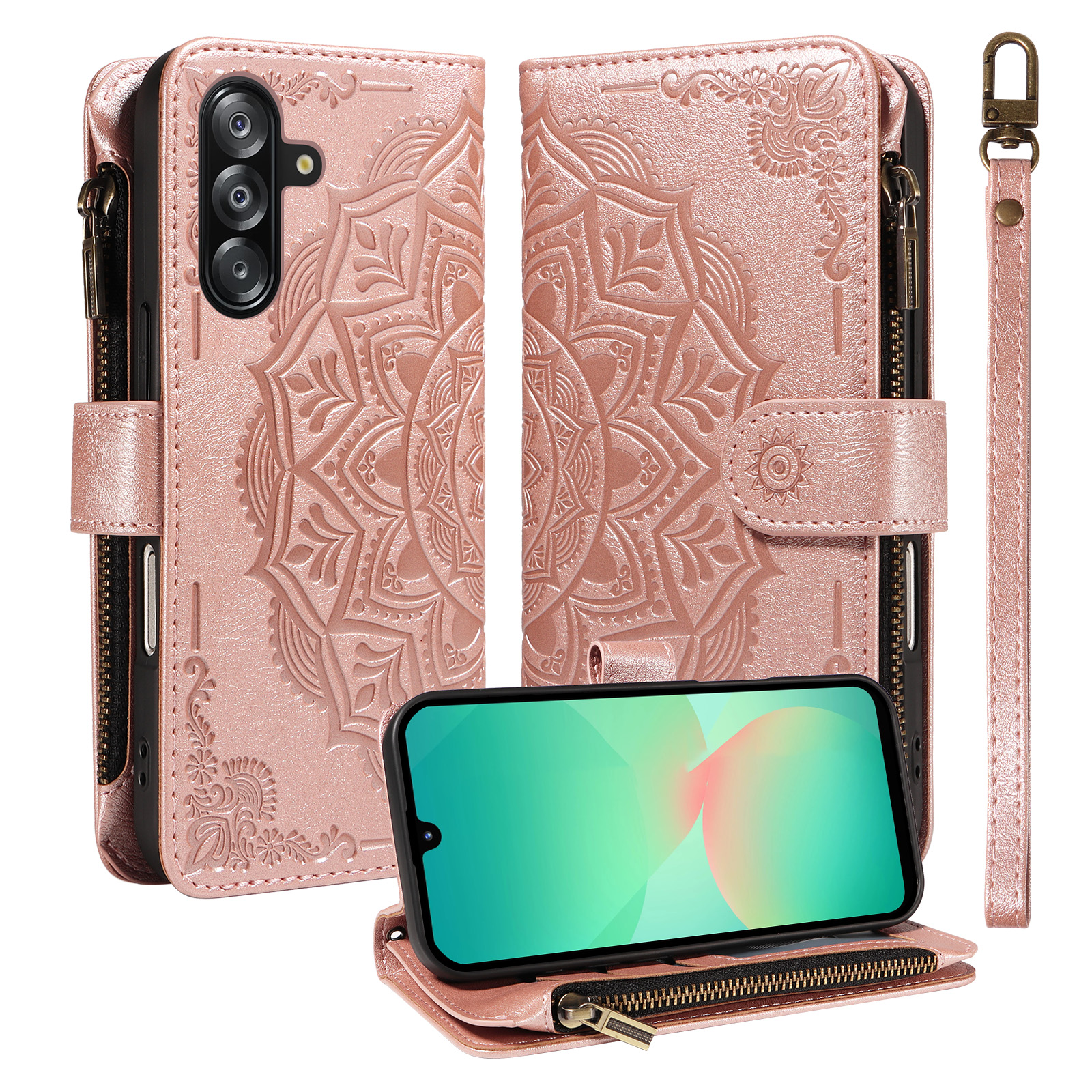 For Samsung Galaxy A16 5G / Galaxy A16 4G / Galaxy A17 5G / Galaxy A17 4G / Galaxy A26 5G Wallet Case Mandala Embossed Leather Flip Cover 9 Card Slots