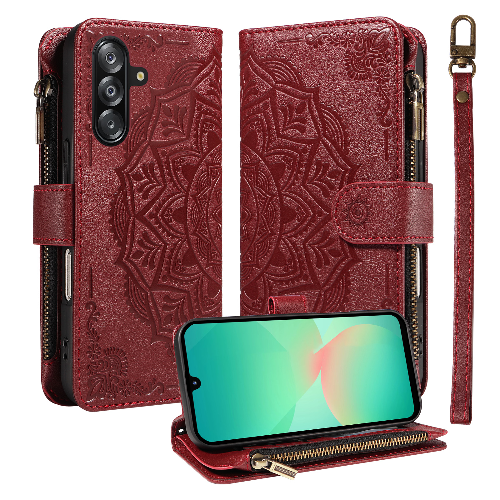 For Samsung Galaxy A16 5G / Galaxy A16 4G / Galaxy A17 5G / Galaxy A17 4G / Galaxy A26 5G Wallet Case Mandala Embossed Leather Flip Cover 9 Card Slots