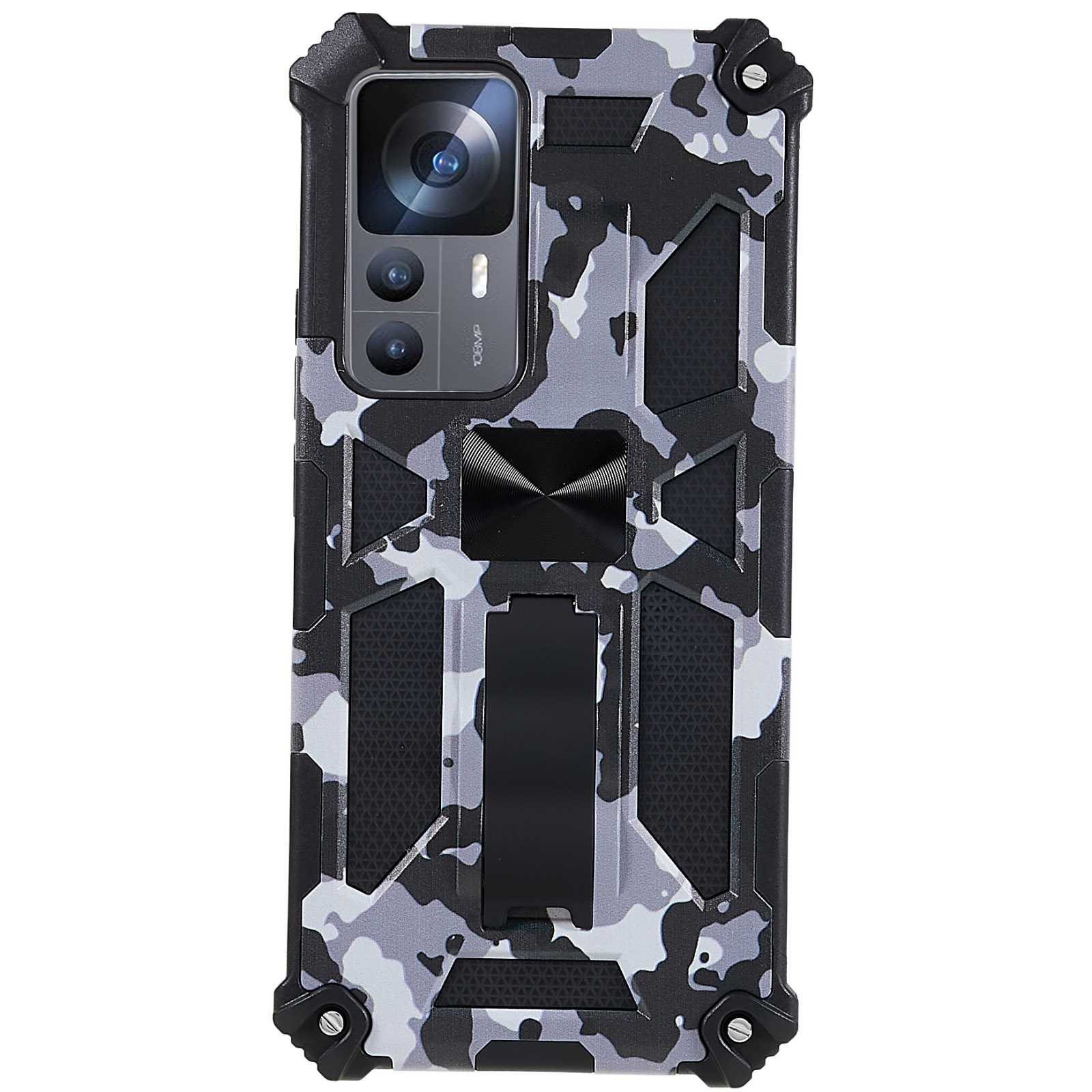 

Für Xiaomi 12T 5G / Redmi K50 Ultra 5G Kickstand -telefonabdeckung Soft TPU Hard PC Stoßdämpfung Camouflage Fall - Tarn Schwarz, Xiaomi 12T 5G