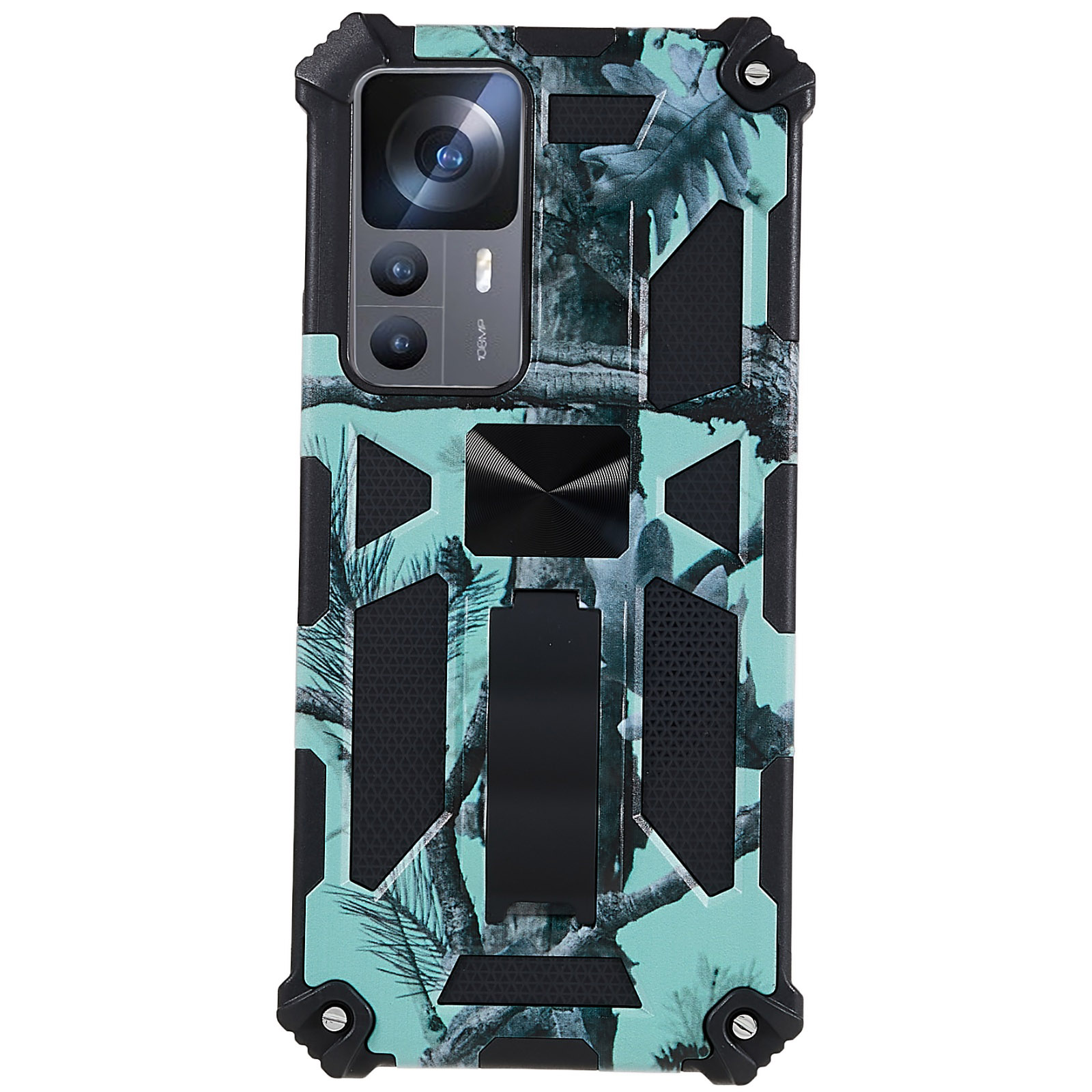 

Für Xiaomi 12T 5G / Redmi K50 Ultra 5G Kickstand -telefonabdeckung Soft TPU Hard PC Stoßdämpfung Camouflage Fall - Hellgrün, Xiaomi 12T 5G