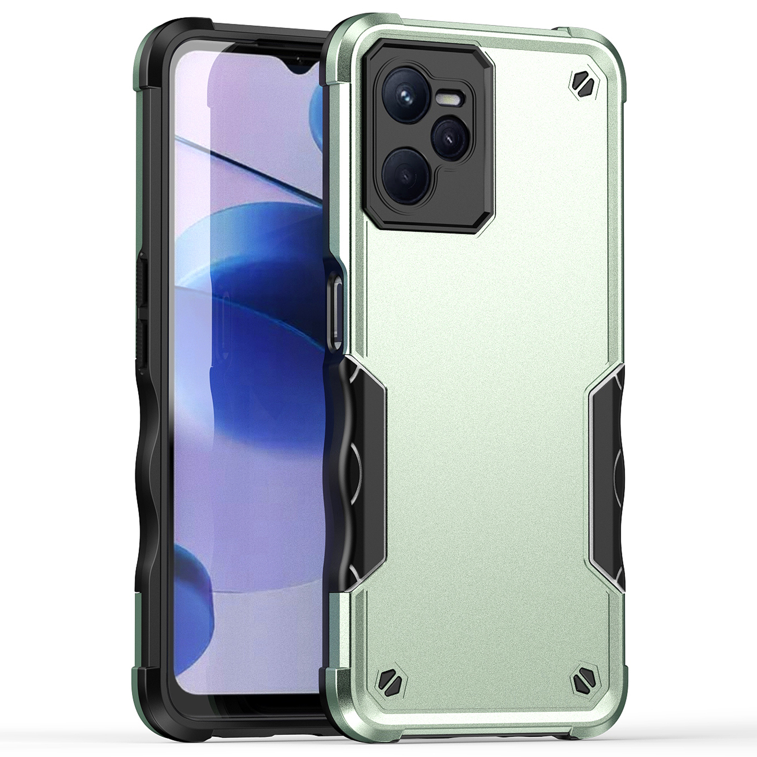 

Für Realme C35 4G Anti-kollision Hartpc+soft Tpu-hülle Anti-rutsch-grip-schutzschutzverteidiger Telefonabdeckung - Grün, Realme C35 4G