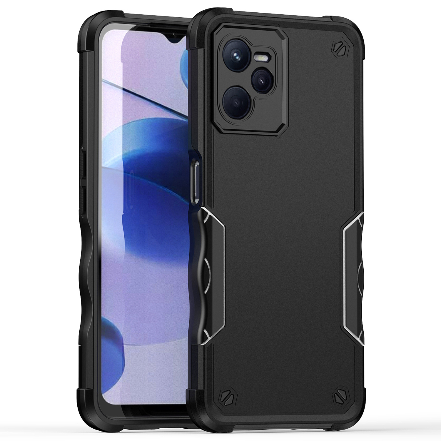 

Für Realme C35 4G Anti-kollision Hartpc+soft Tpu-hülle Anti-rutsch-grip-schutzschutzverteidiger Telefonabdeckung - Schwarz, Realme C35 4G