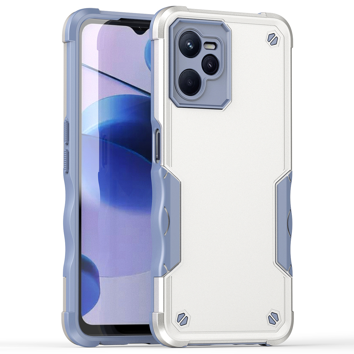 

Für Realme C35 4G Anti-kollision Hartpc+soft Tpu-hülle Anti-rutsch-grip-schutzschutzverteidiger Telefonabdeckung - Weiß, Realme C35 4G