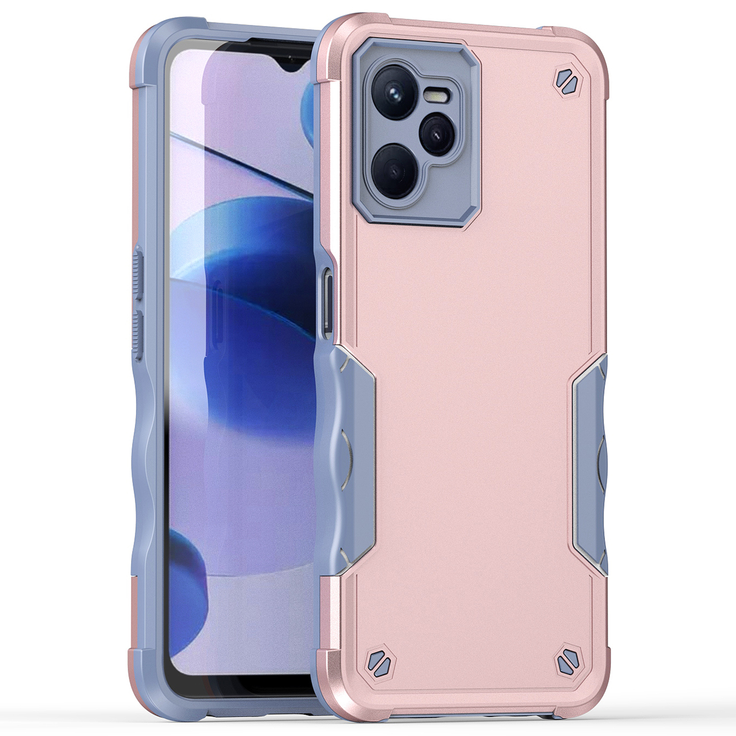 

Für Realme C35 4G Anti-kollision Hartpc+soft Tpu-hülle Anti-rutsch-grip-schutzschutzverteidiger Telefonabdeckung - Roségold, Realme C35 4G