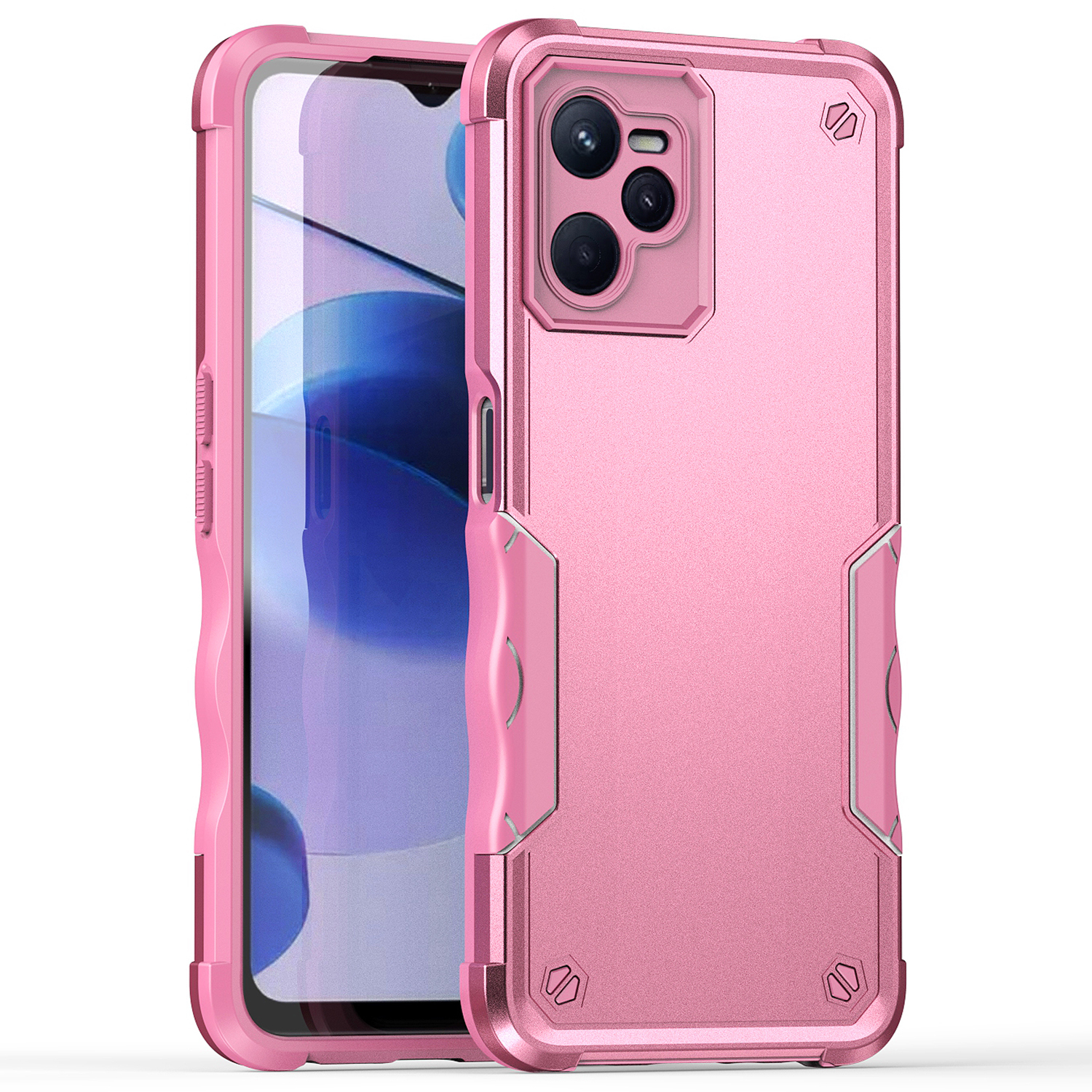 

Für Realme C35 4G Anti-kollision Hartpc+soft Tpu-hülle Anti-rutsch-grip-schutzschutzverteidiger Telefonabdeckung - Rosa, Realme C35 4G