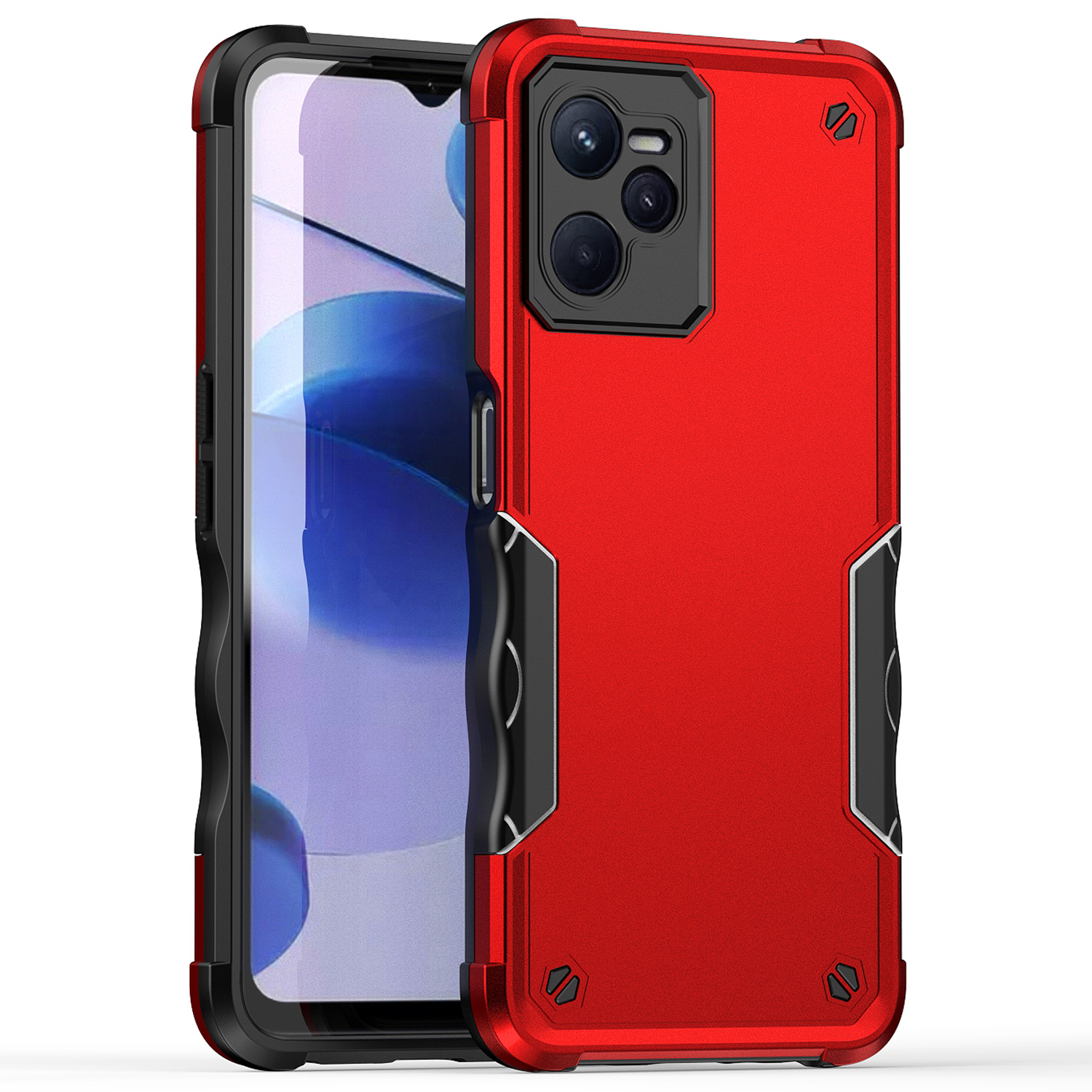 

Für Realme C35 4G Anti-kollision Hartpc+soft Tpu-hülle Anti-rutsch-grip-schutzschutzverteidiger Telefonabdeckung - Rot, Realme C35 4G