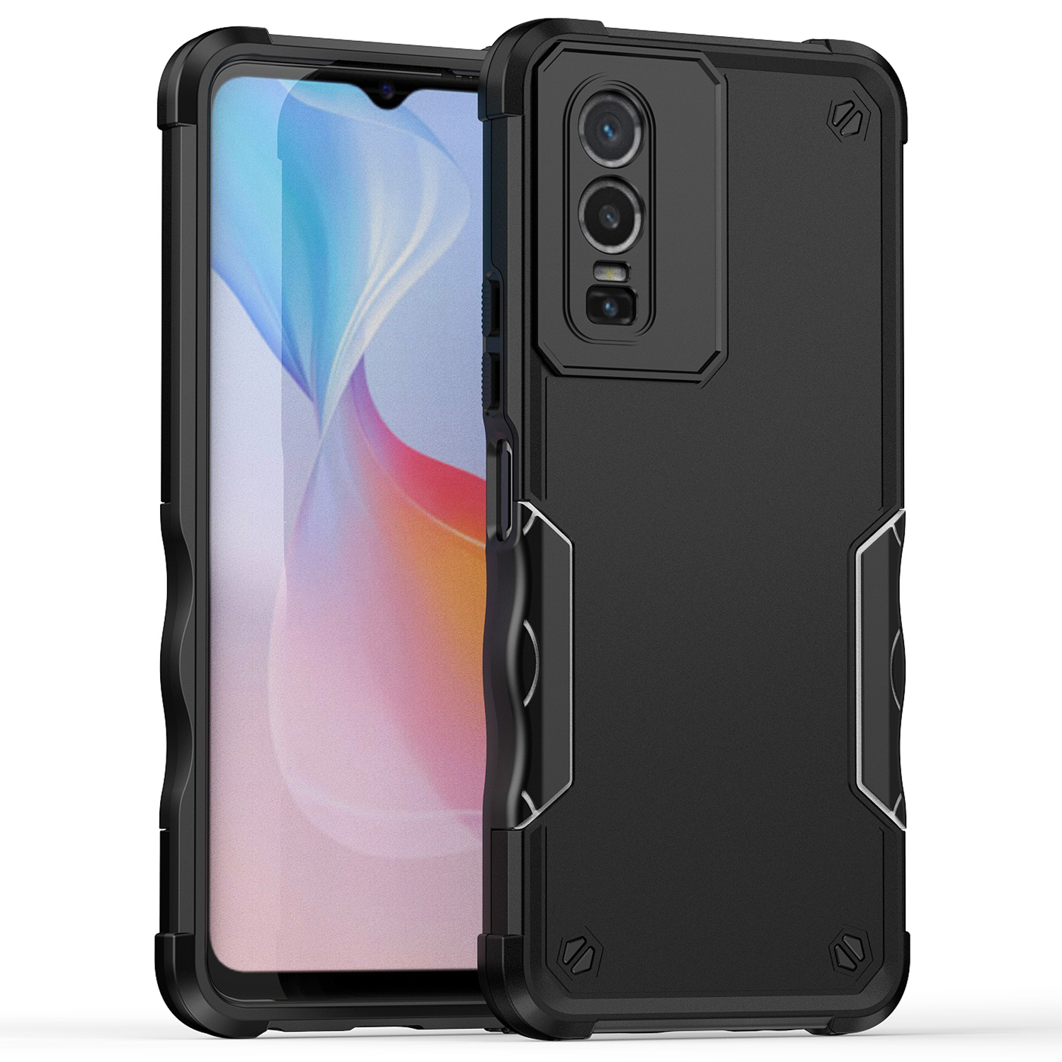 

Für Vivo Y76 5G Anti-drop-hard-pc+soft Tpu-hülle Anti-rutsch-grip-schutz-defender-telefonabdeckung - Schwarz, vivo Y76 5G