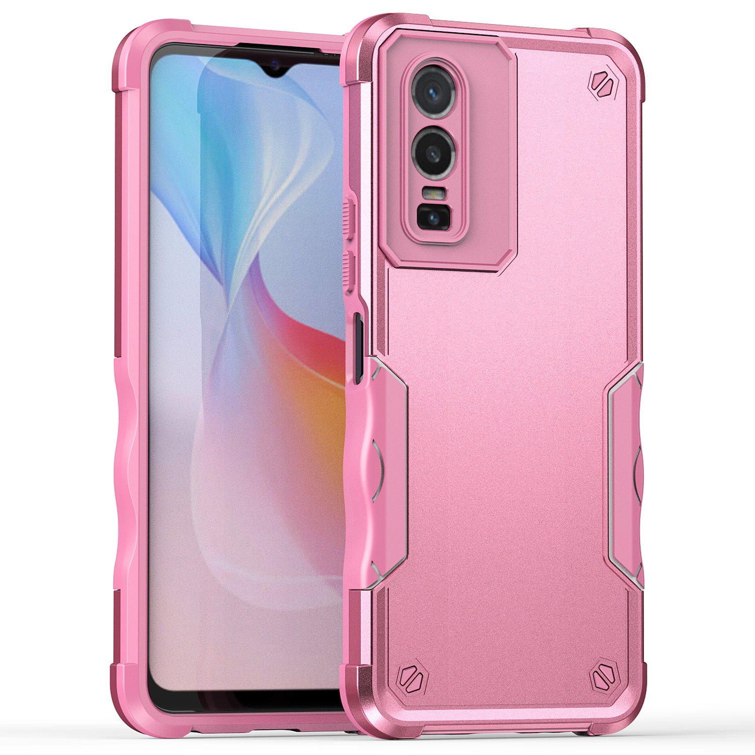 

Für Vivo Y76 5G Anti-drop-hard-pc+soft Tpu-hülle Anti-rutsch-grip-schutz-defender-telefonabdeckung - Rosa, vivo Y76 5G