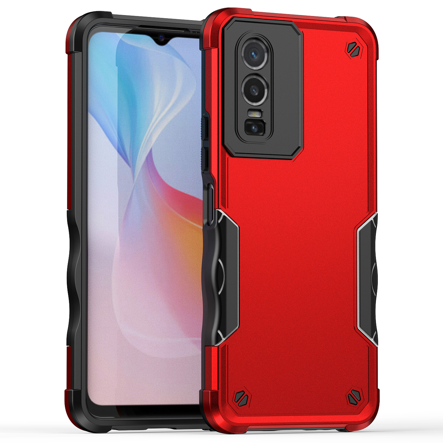 

Für Vivo Y76 5G Anti-drop-hard-pc+soft Tpu-hülle Anti-rutsch-grip-schutz-defender-telefonabdeckung - Rot, vivo Y76 5G