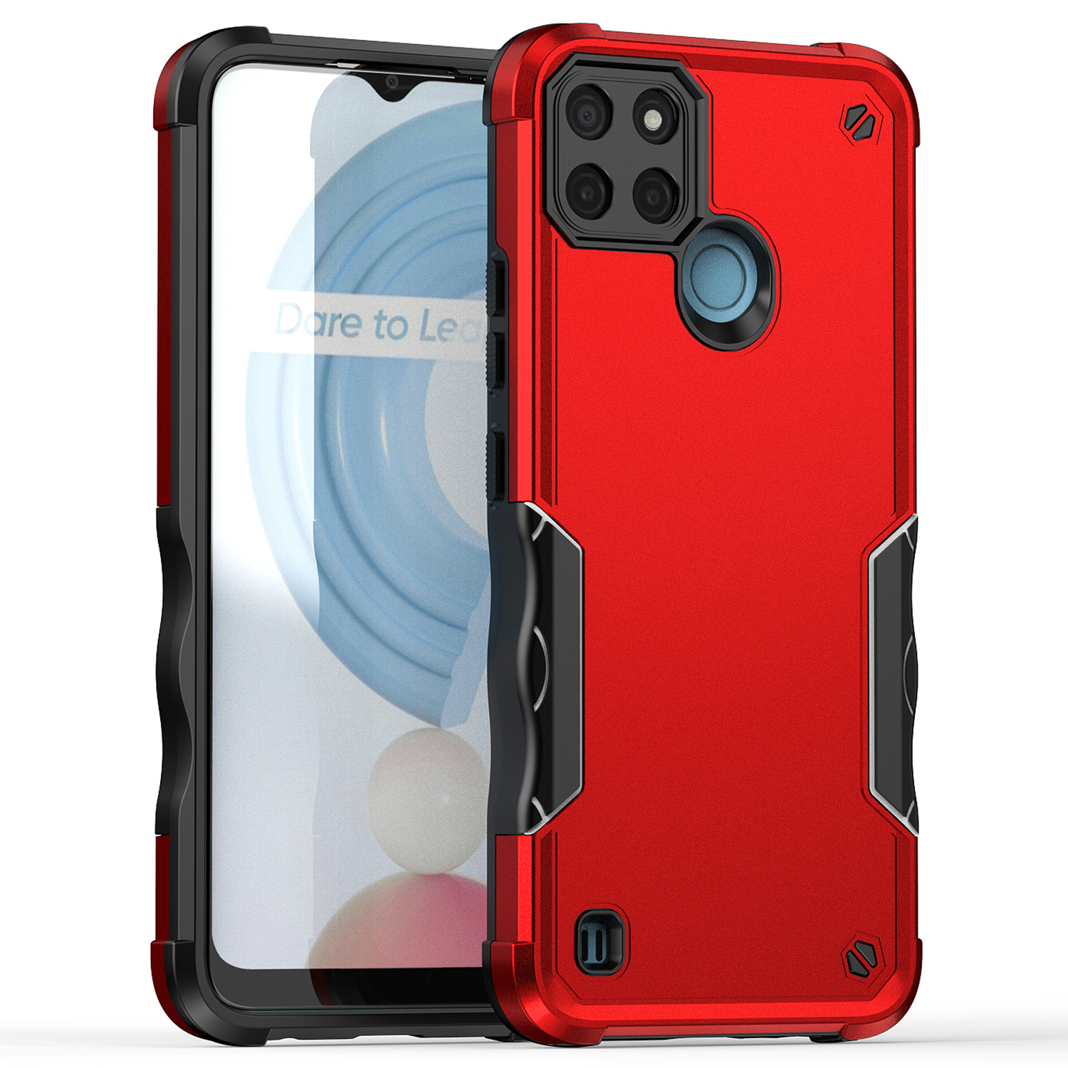 

Für Realme C21Y / C25Y Protective Case Anti-fall-pc-rücken + Weiche Tpu-stoßdichtung - Rot, Realme C21Y
