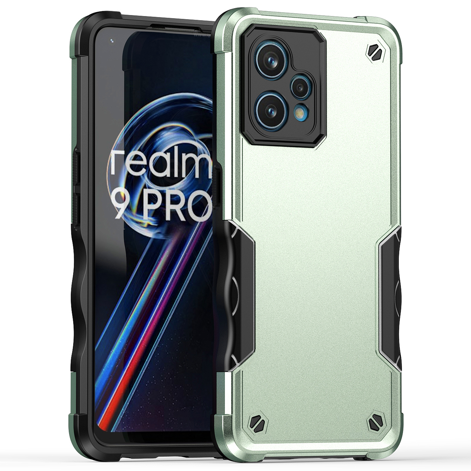 

Für Realme 9 Pro+ 5G Flexible TPU Hard PC Dual Layer Protection Case Anti-rutsch-grip-schockdeladung Telefonabdeckung - Grün, Realme 9 Pro+ 5G