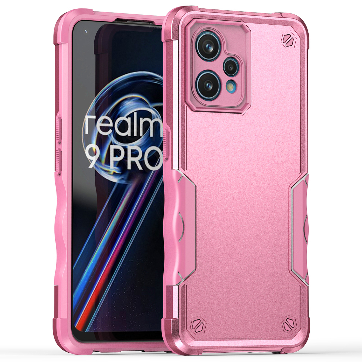 

Für Realme 9 Pro+ 5G Flexible TPU Hard PC Dual Layer Protection Case Anti-rutsch-grip-schockdeladung Telefonabdeckung - Rosa, Realme 9 Pro+ 5G