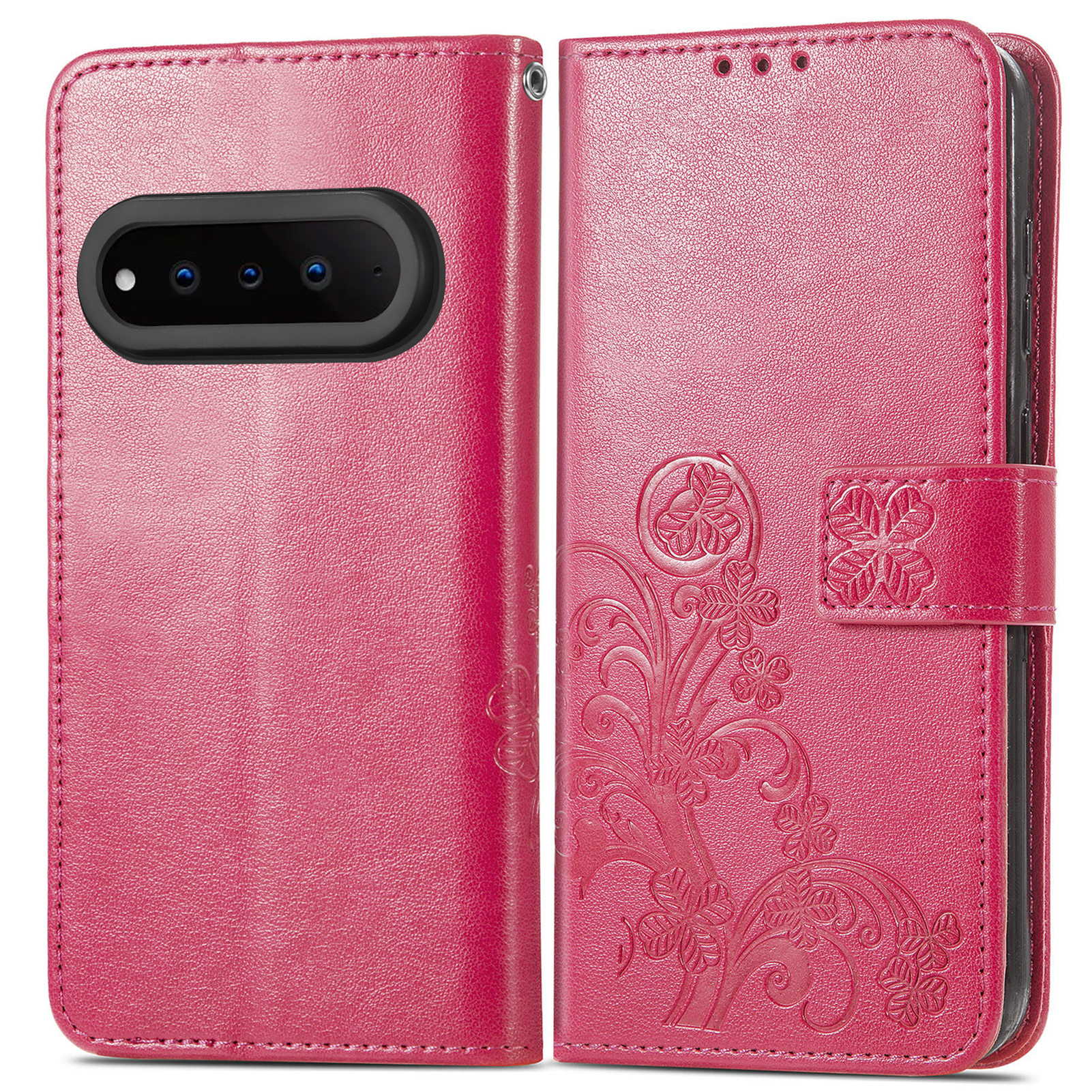 For Natural AI Phone Leather Case Four-Leaf Clover Wallet Phone Cover - Rose