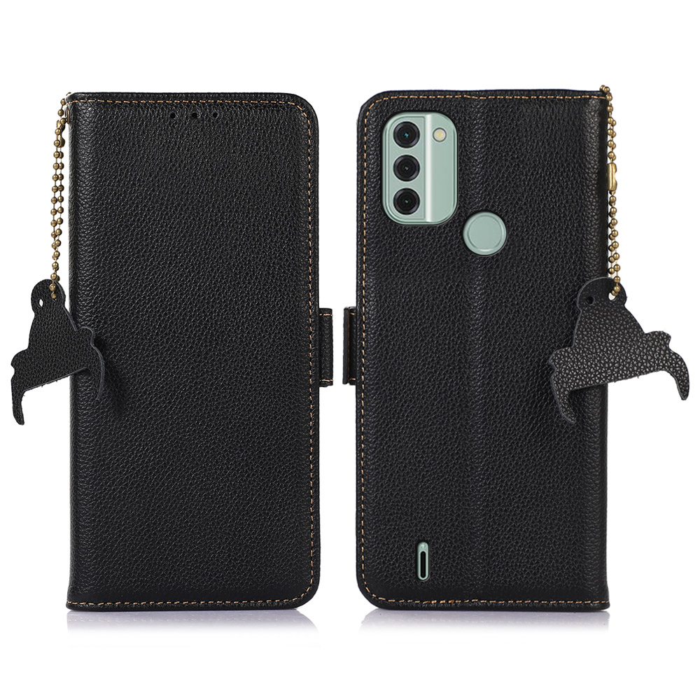 

Echtes Leder -telefonhülle Für Nokia C31 4G, Brieftaschenstand Folio Flip Dual Magnetic Clasp -abdeckung Mit RFID -blockierung - Schwarz, Nokia C31 4G