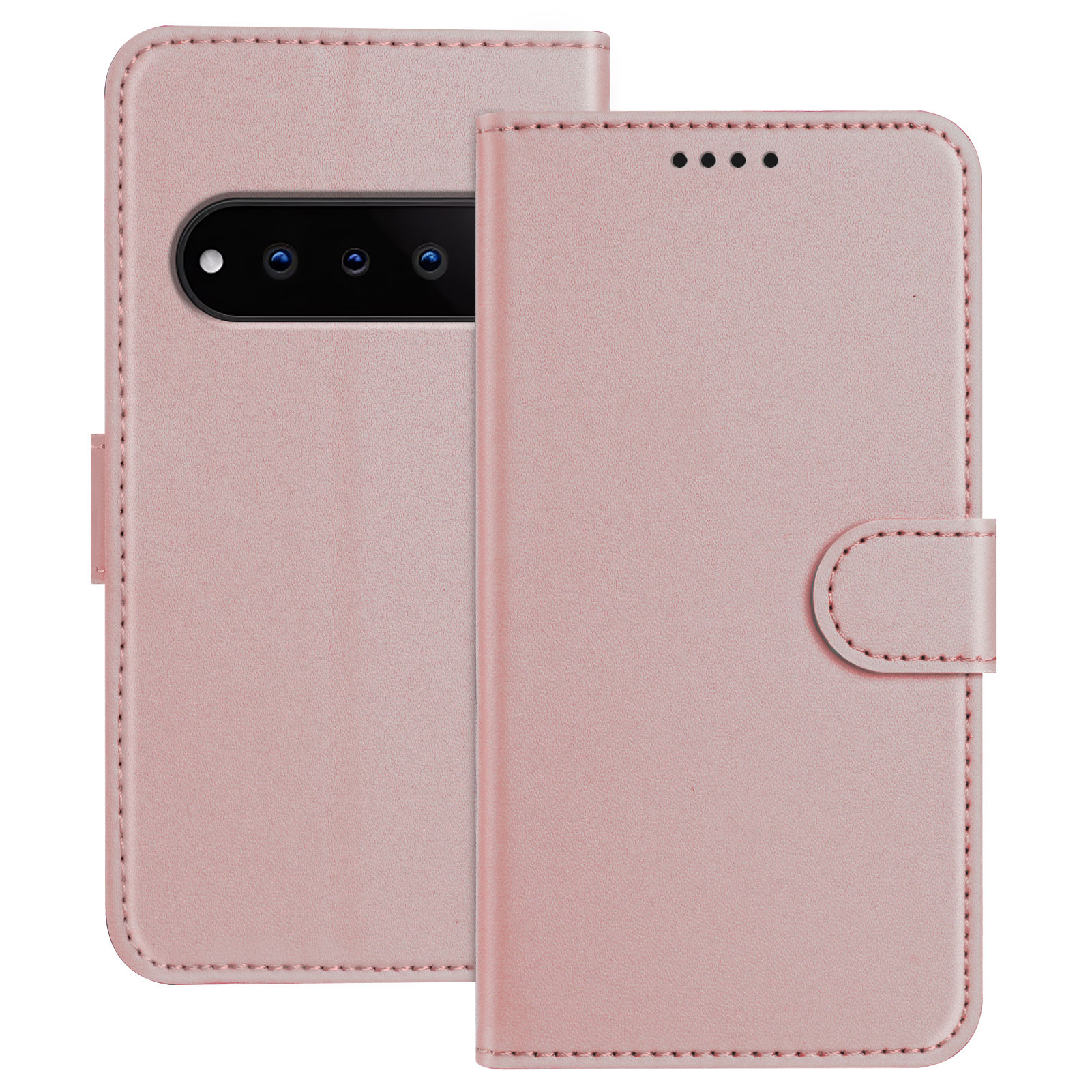 For Natural AI Phone Leather Case Wallet Stand Solid Color Anti Drop Phone Cover - Rose Gold