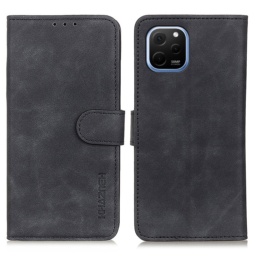 

Khazneh Anti-drop-handyabdeckung Für Huawei Nova Y61 4G Retro Textur PU Leder-resistante Telefonhülsenbrieftasche - Schwarz, Huawei nova Y61 4G