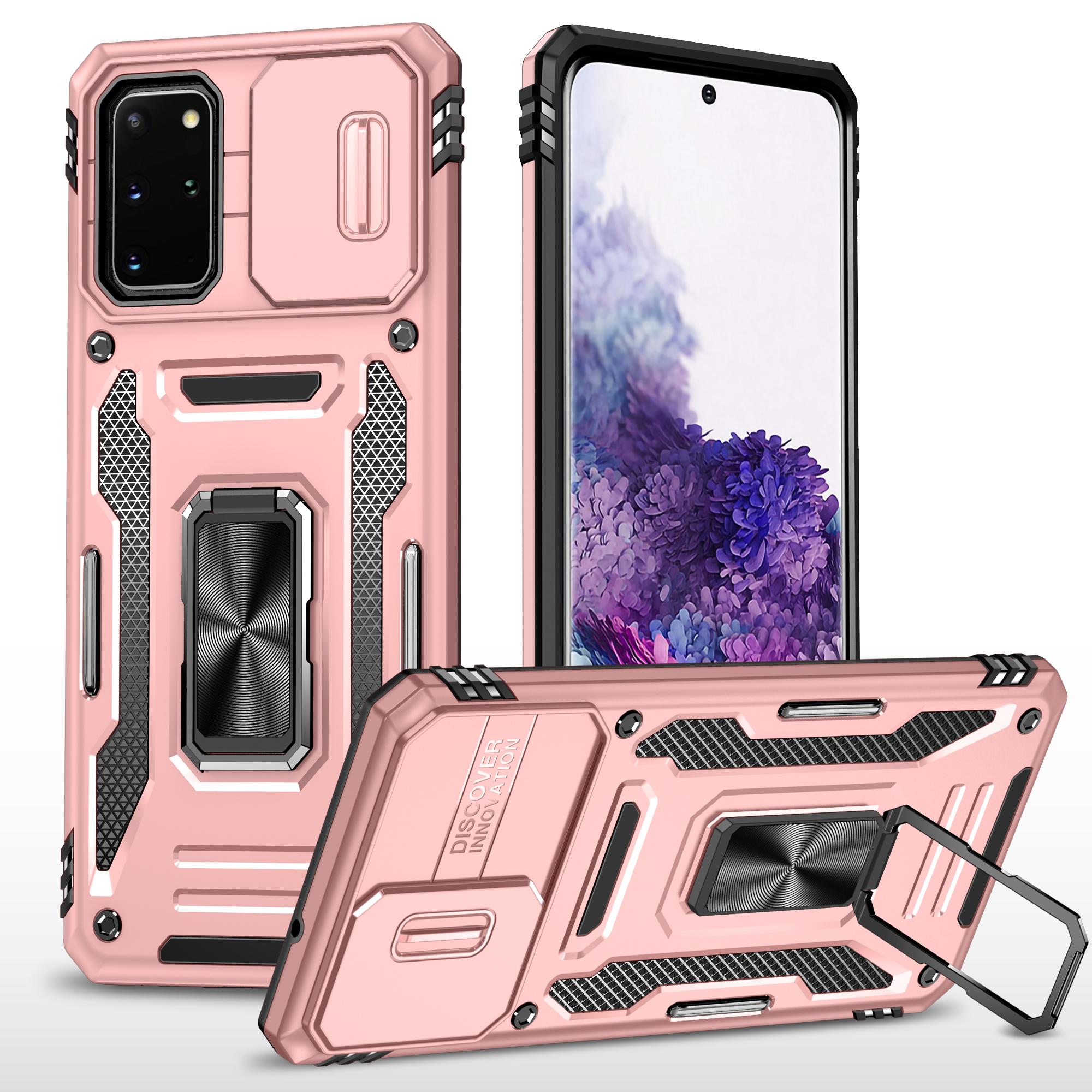 

Armor Series for Samsung Galaxy S20 Plus 4G / 5G PC + TPU Anti-drop Phone Case Kickstand Back Cover with Slide Camera Protector - Rose Gold, Galaxy S20 Plus 4G