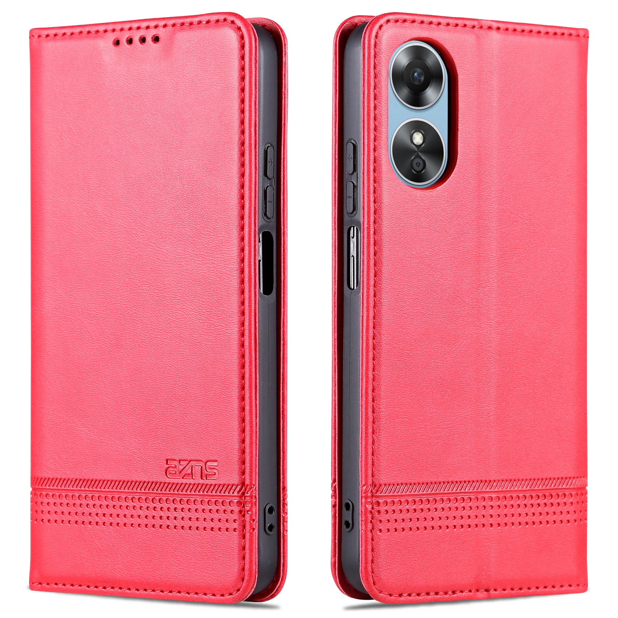 

Azns Für Oppo A17 4G Koktorlay Teltur Telechten Puledleder Faltbeiter - Rot, Oppo A17 4G