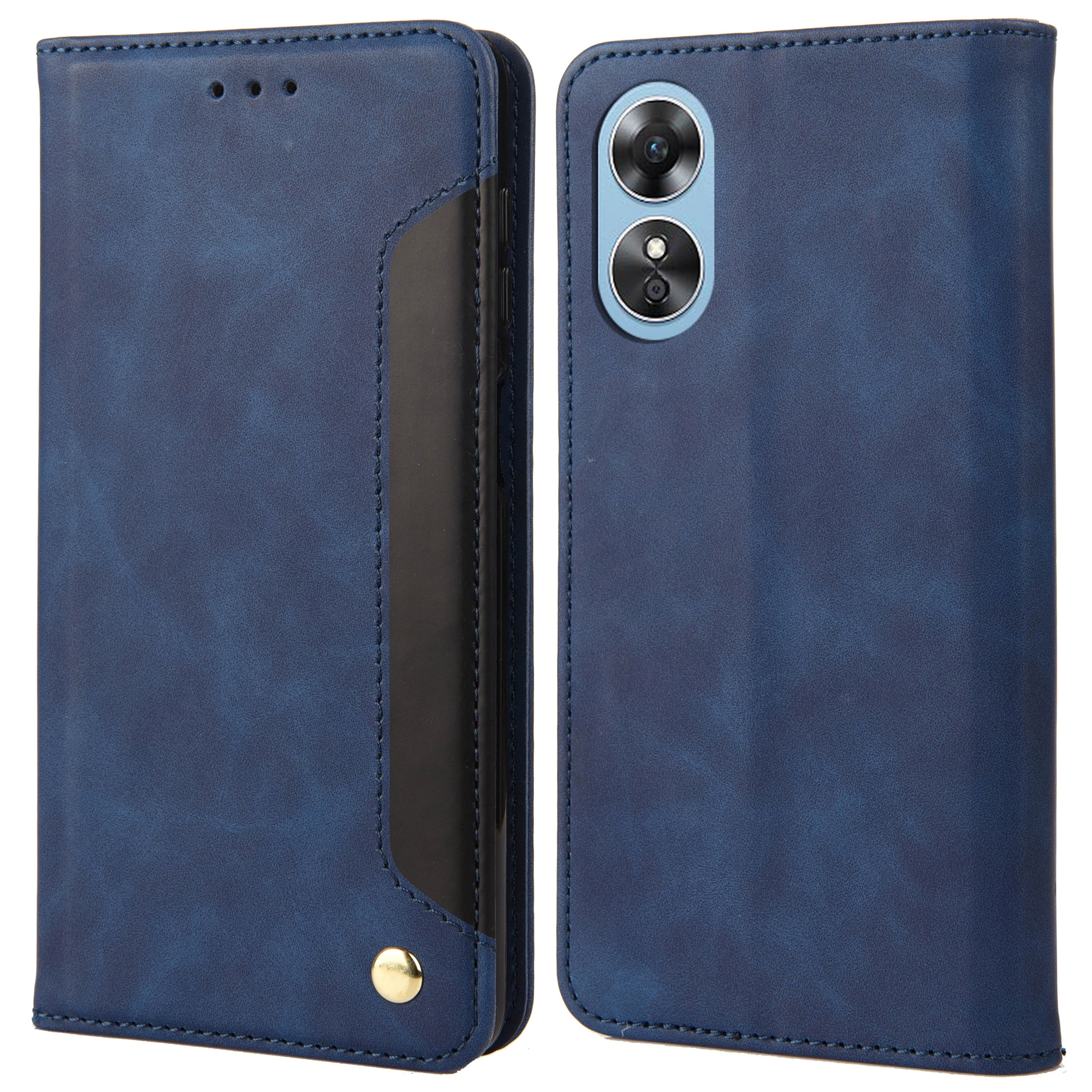 

Für Oppo A17 4G Phone Hülle Farbe Spleißen Hauttouch PU Leder Magnetic Auto Schließständer Brieftasche Abdeckung - Blau, Oppo A17 4G