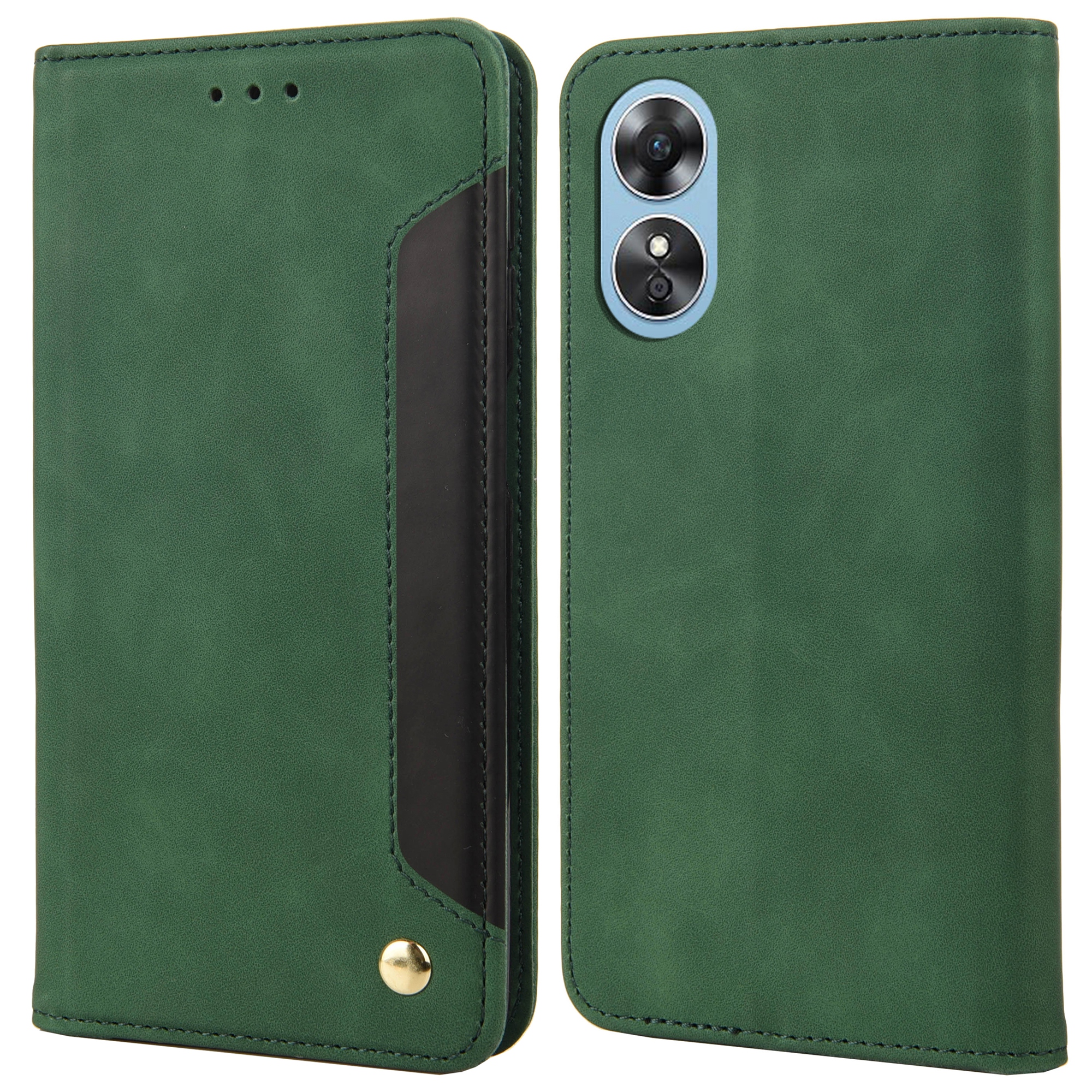 

Für Oppo A17 4G Phone Hülle Farbe Spleißen Hauttouch PU Leder Magnetic Auto Schließständer Brieftasche Abdeckung - Grün, Oppo A17 4G