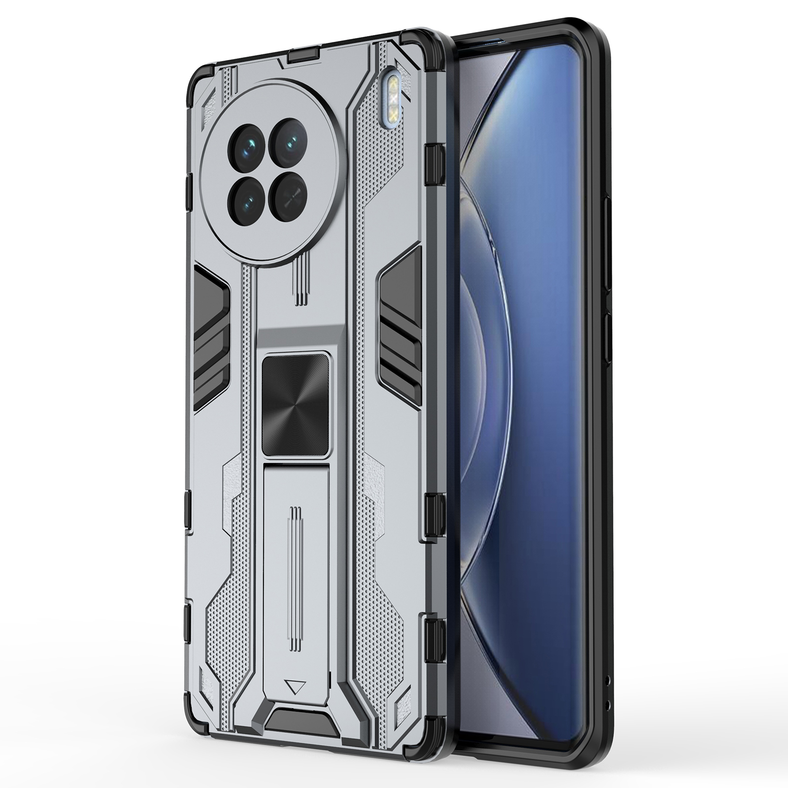 

Für Vivo X90 5G Hard PC Soft TPU Dual Layer Anti-drop-telefon-hülle Kameraschutz Kickstand Cover - Grau, vivo X90 5G