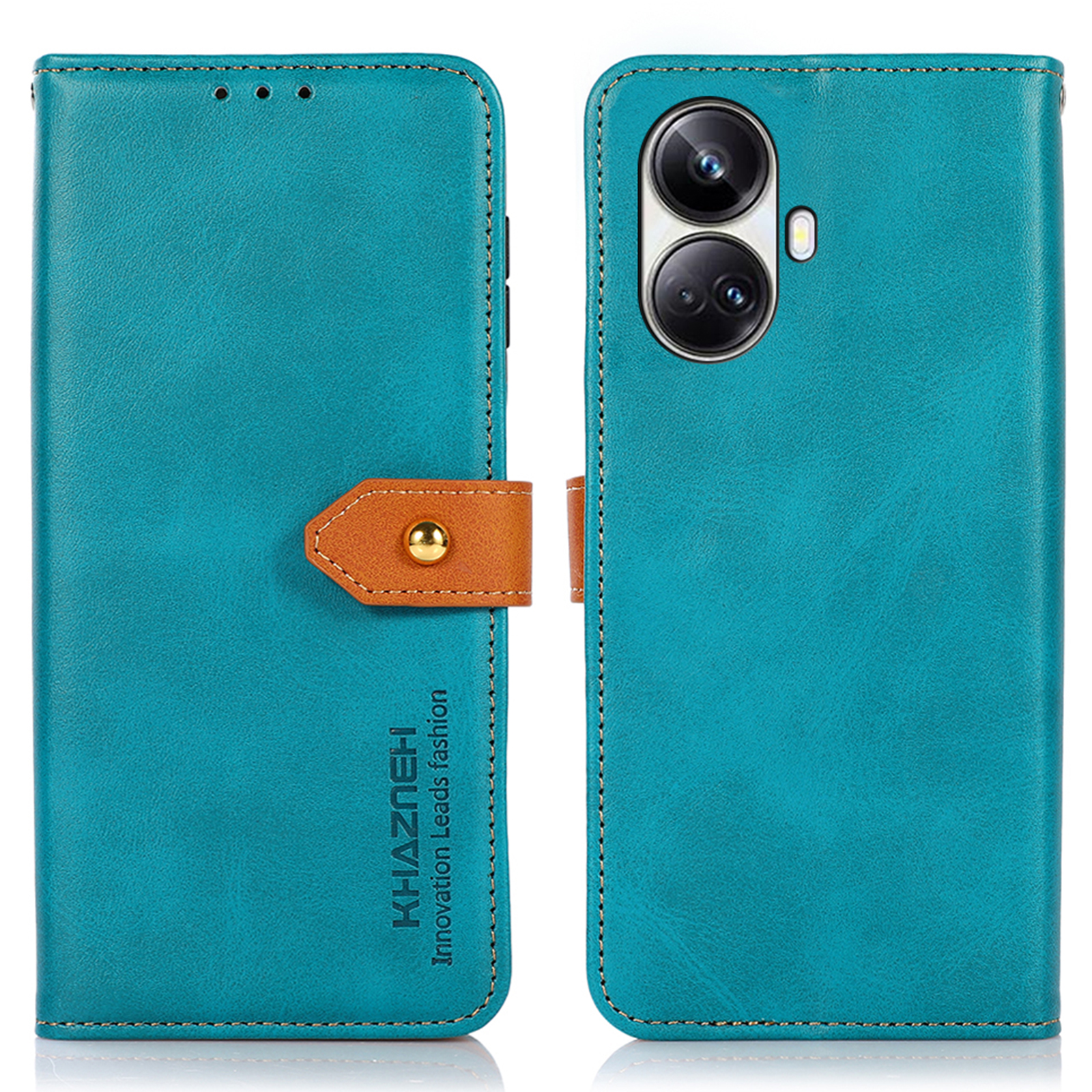 

Khazneh Für Realme 10 Pro+ 5G Kuhlattenstruktur PU Leder Gold Schnalle Telefon Hülle Brieftasche Dropschutzabdeckung - Blau, Realme 10 Pro+ 5G