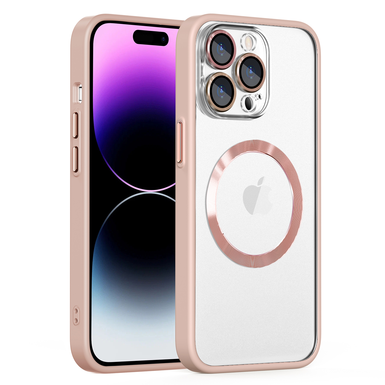

For iPhone 14 Pro Max Phone Case Compatible with MagSafe TPU+PC Hybrid Protective Case Anti-Drop Phone Shell with Glass Lens Film - Light Pink, iPhone 14 Pro Max