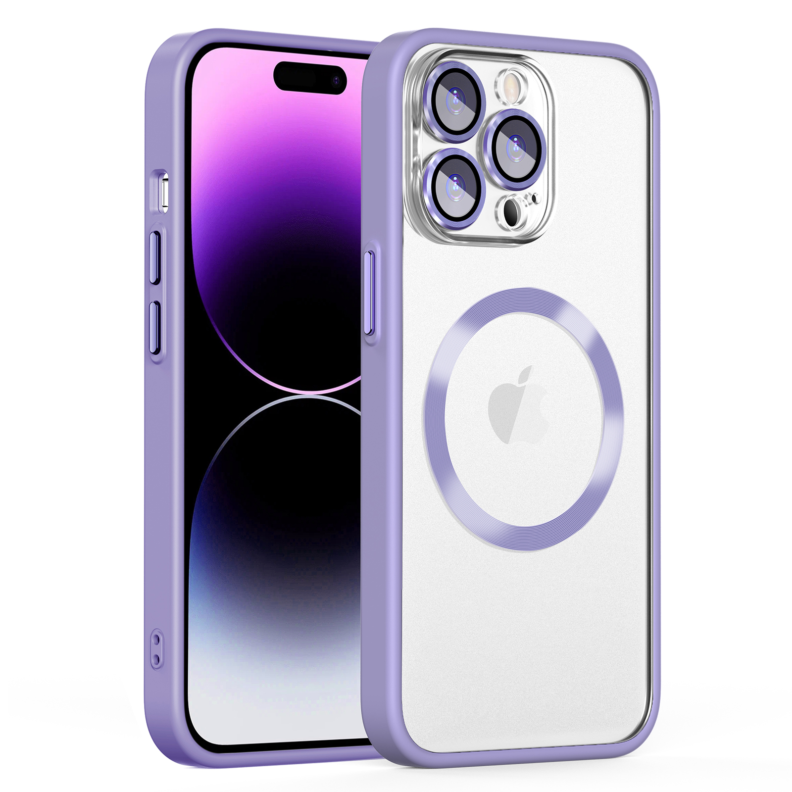 

Для Iphone 14 Pro Max Phone Case, Совместимый с Magsafe TPU+PC Hybrid Protection Case Anti-Drop Phone Shell со Стеклянной Пленкой - Светло-фиолетовый, iPhone 14 Pro Max
