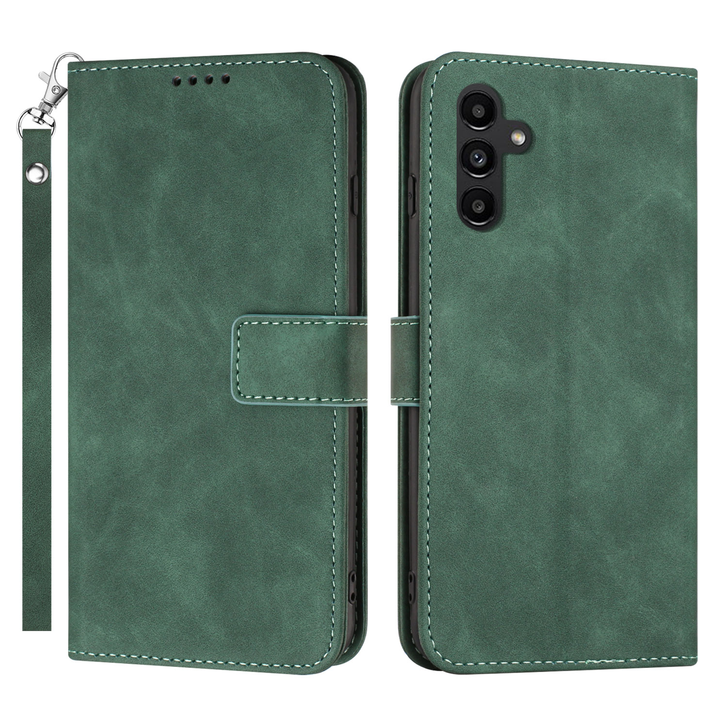 

Anti-dust Phone Cover for Samsung Galaxy A14 5G, Magnetic Clasp PU Leather Stand Flip Wallet Phone Case with Strap - Green, Galaxy A14 5G