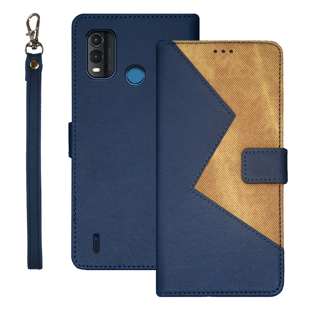 

IDEWEI Für Nokia G11 Plus 4G Anti-fingerabdruck-farbspleißen Leder-magnetabdeckung Telefonhülle Mit Kartenschlitzen Und Handgelenksgurt - Blau, Nokia G11 Plus 4G