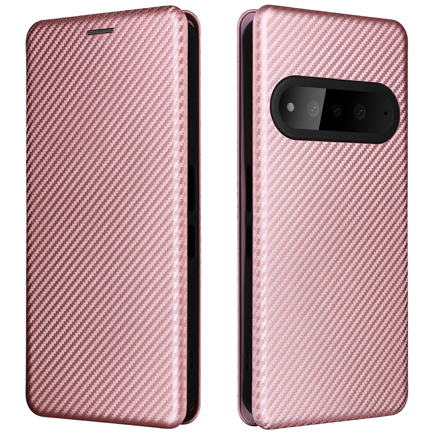 For Natural AI Phone Case Carbon Fiber Texture Drop-Proof PU Leather Phone Cover - Rose Gold