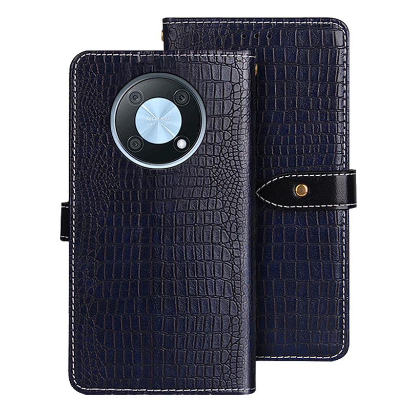 

IDEWEI Magnetic Protective Flip Cover Für Huawei Nova Y90 4G, Krokodiltextur PU Leder Brieftasche Funktion Phone Hülle - Blau, Huawei nova Y90 4G