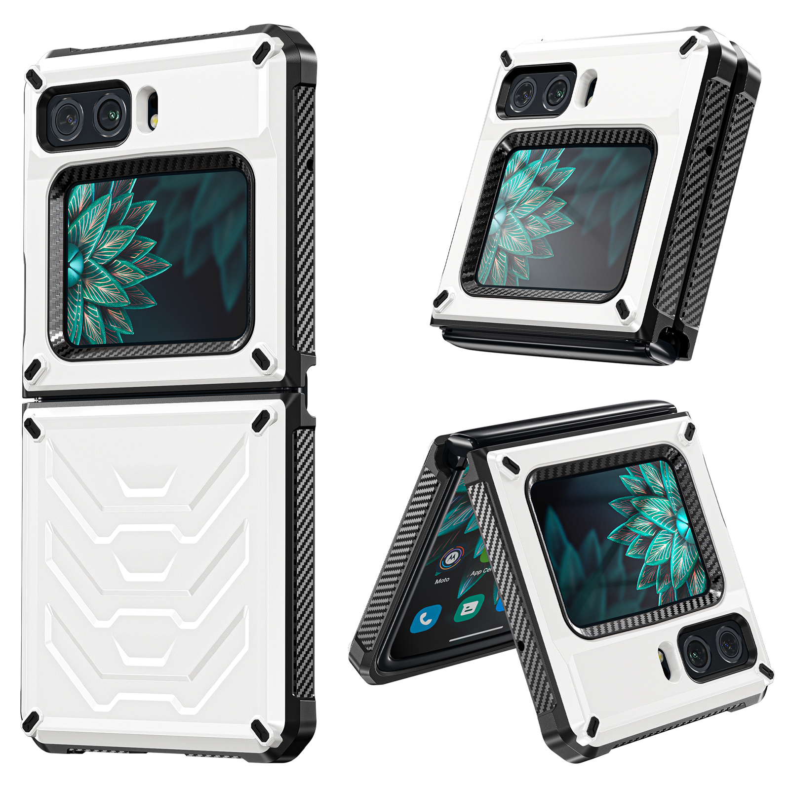 

Für Motorola Moto Razr 2022 5G Rugged Series Stoßdämpfer TPU Frame + PC Back Hybrid Hülle Telefonabdeckung - Weiß, Motorola Moto Razr 2022 5G