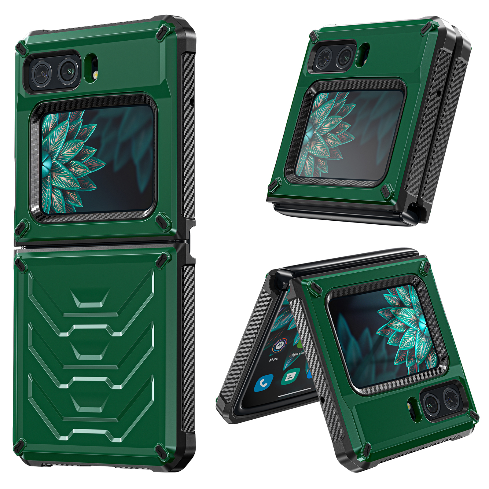 

Für Motorola Moto Razr 2022 5G Rugged Series Stoßdämpfer TPU Frame + PC Back Hybrid Hülle Telefonabdeckung - Grün, Motorola Moto Razr 2022 5G